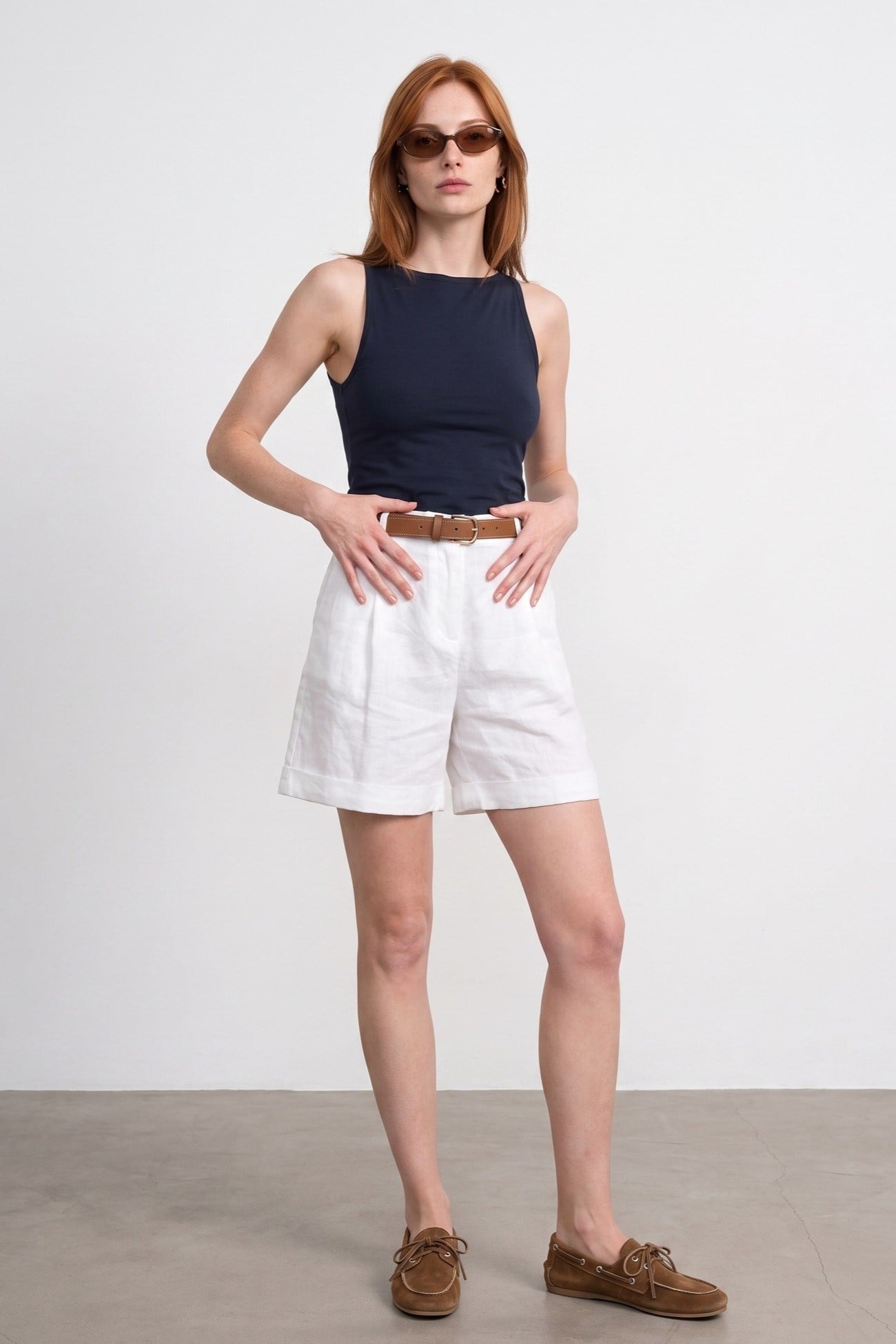 Wholesale Women's Dark Navy Beige Cotton-Modal Sleeveless Top 0431-21048