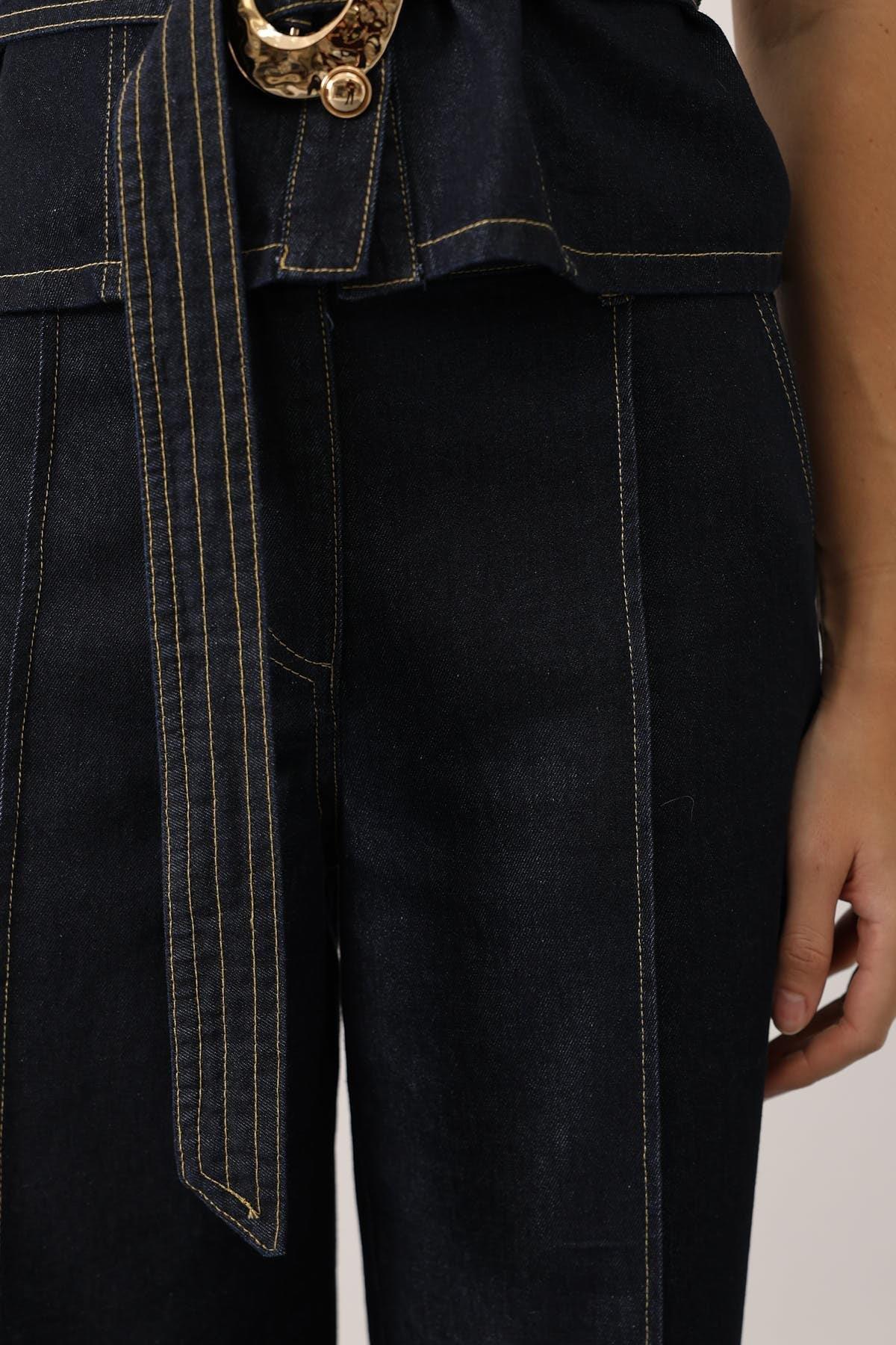 Wholesale Women's Dark Navy Denim Suit with Belt 0061-36625