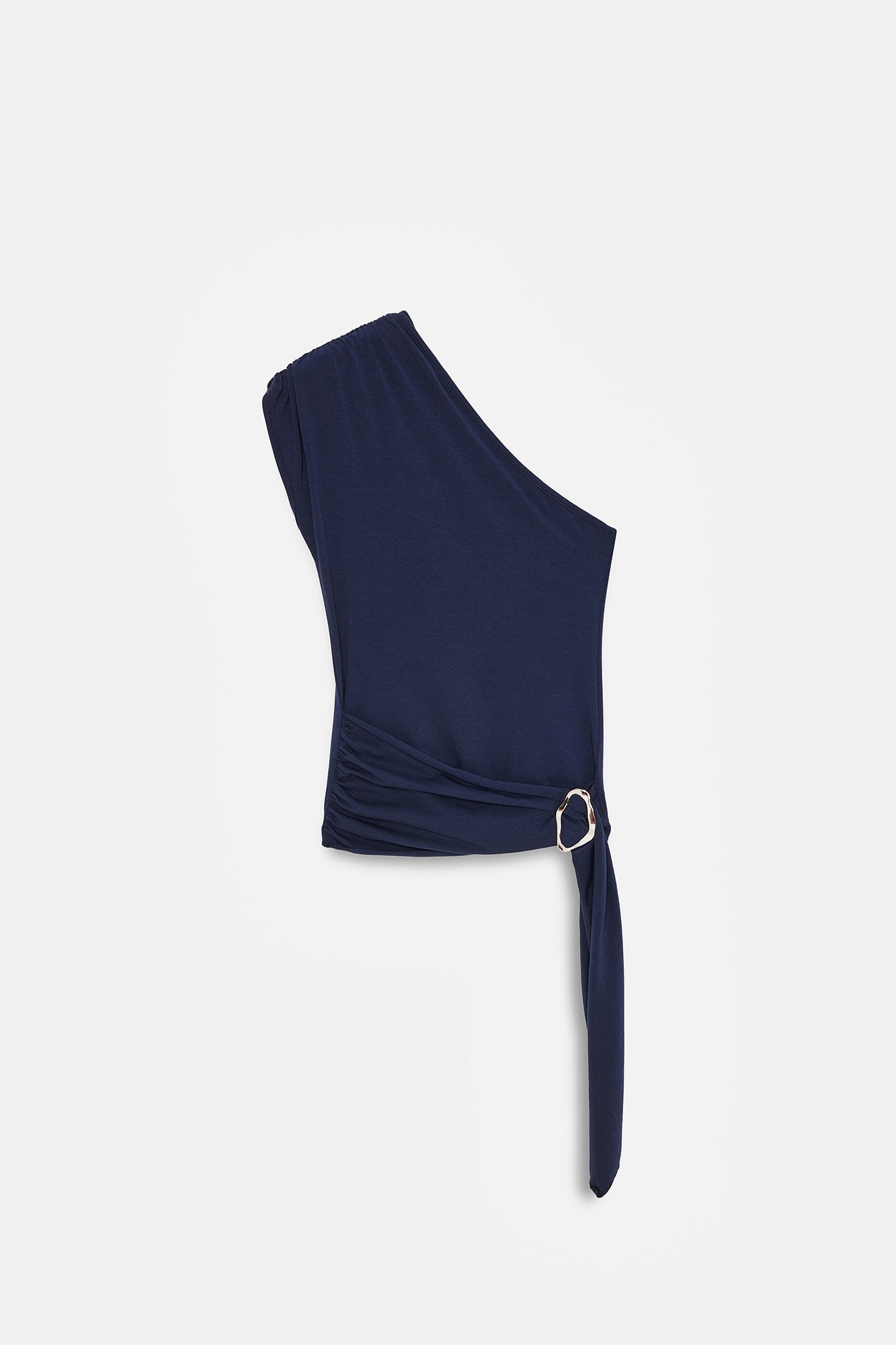 Wholesale Women's Dark Navy One-Shoulder Buckle-Detailed Draped Top 0431-32877
