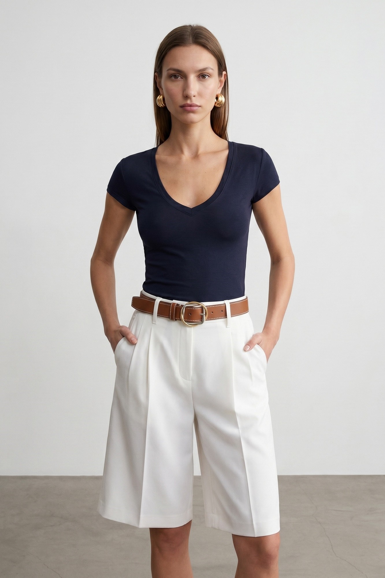 Wholesale Women's Dark Navy Supima Cotton V-Neck Tee 0431-32799