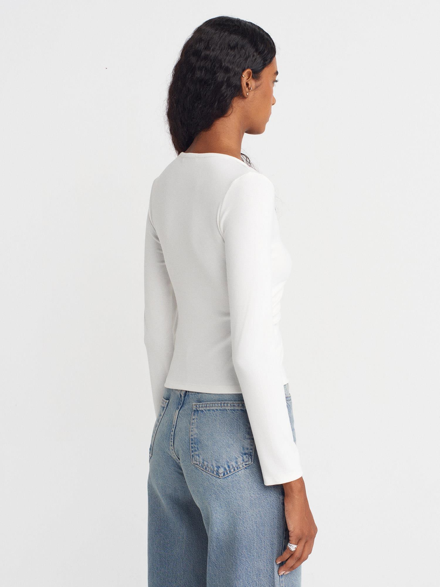 Wholesale Women's Ecru Button Detailed Gathered Top 0431W26-31548