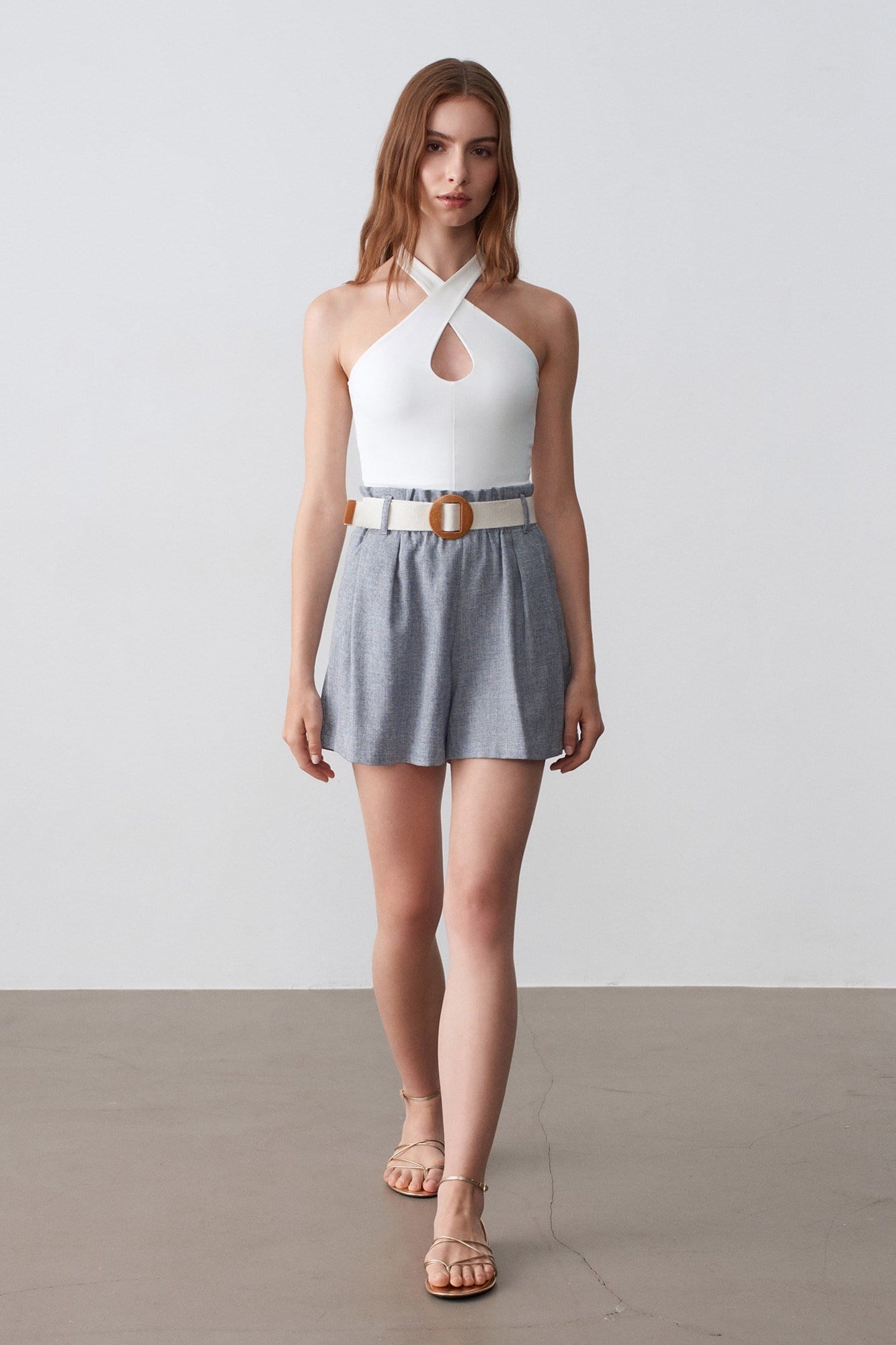 Wholesale Women's Ecru Cross-Front Halter Top 0431-21267