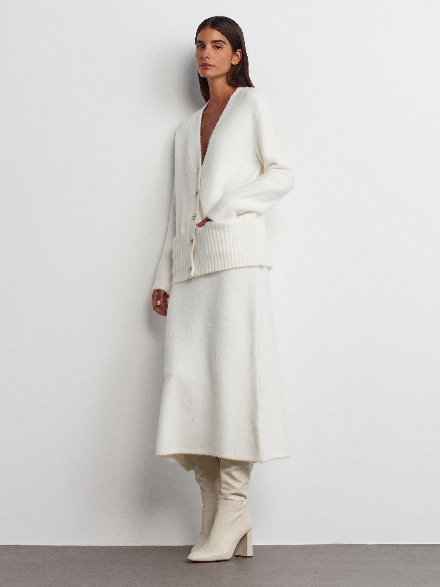 Wholesale Women's Ecru Elastic Waist Knit Skirt 0431-80115