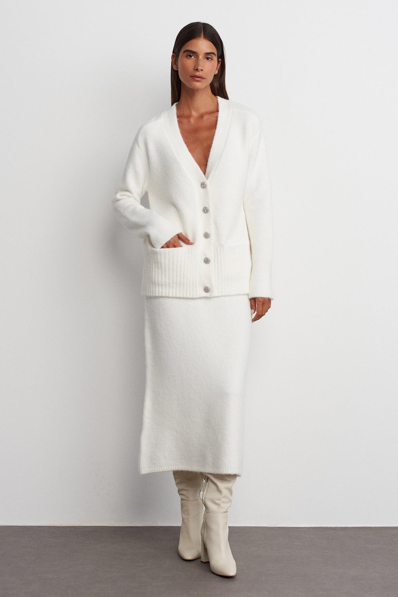 Wholesale Women's Ecru Elastic Waist Knit Skirt 0431-80115