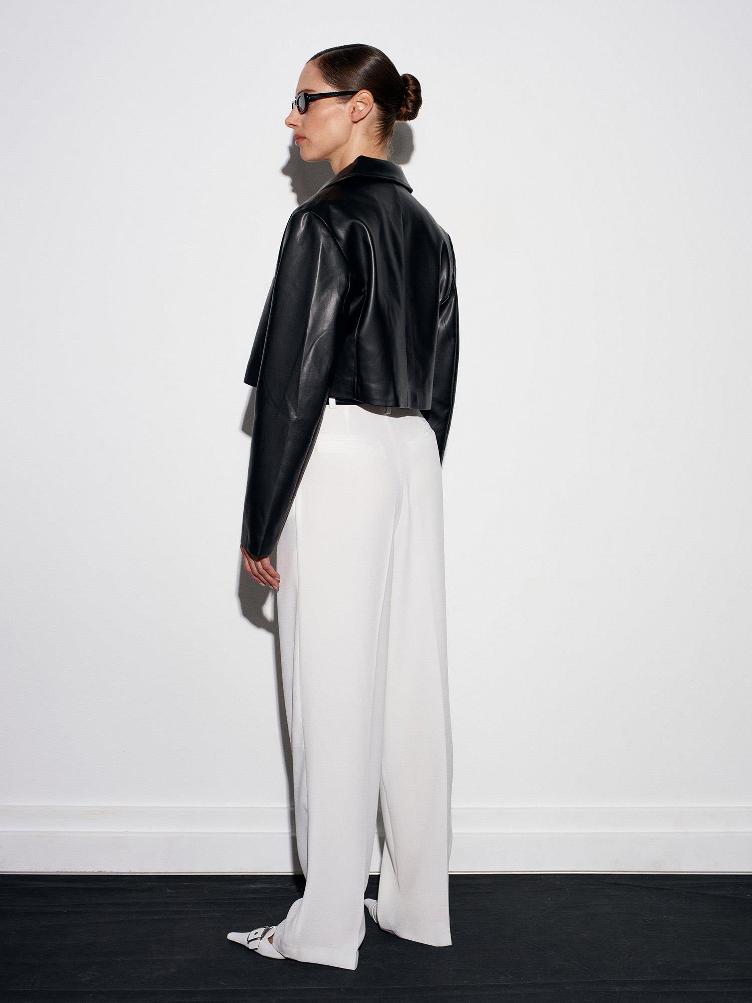 Wholesale Women's Ecru High Waist Pleated Palazzo Trousers 0431-7954