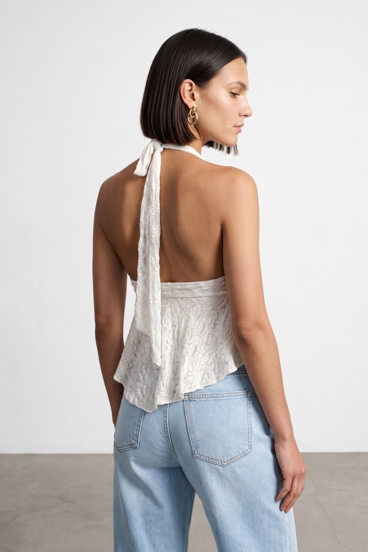 Wholesale Women's Ecru Lace Halter Top 0431-21228