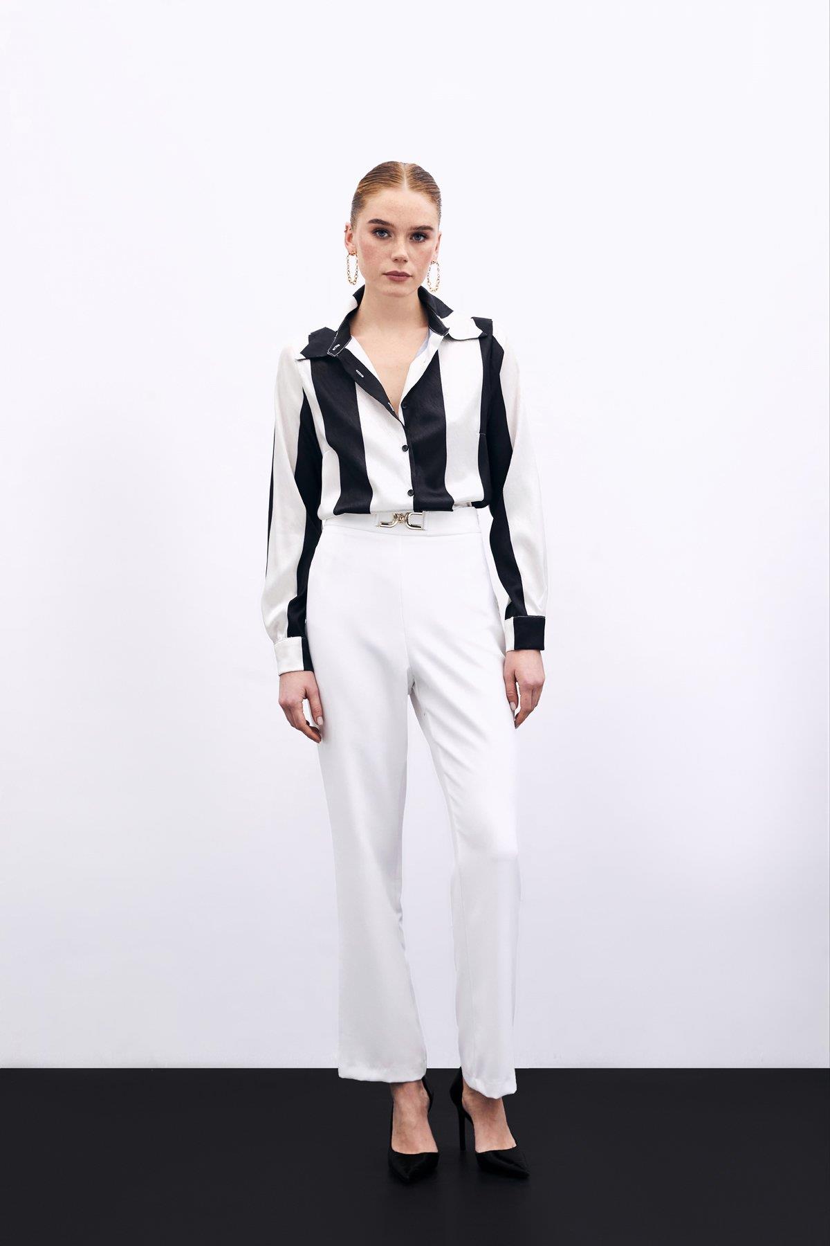 Wholesale Women's Ecru Trousers with Accessory Detail 0033-1113-5007