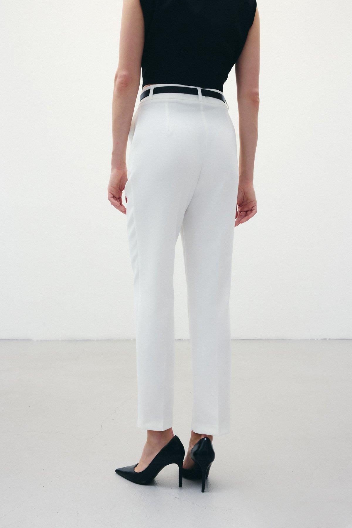 Wholesale Women's Ecru Trousers with Belt 0033-1860-5066