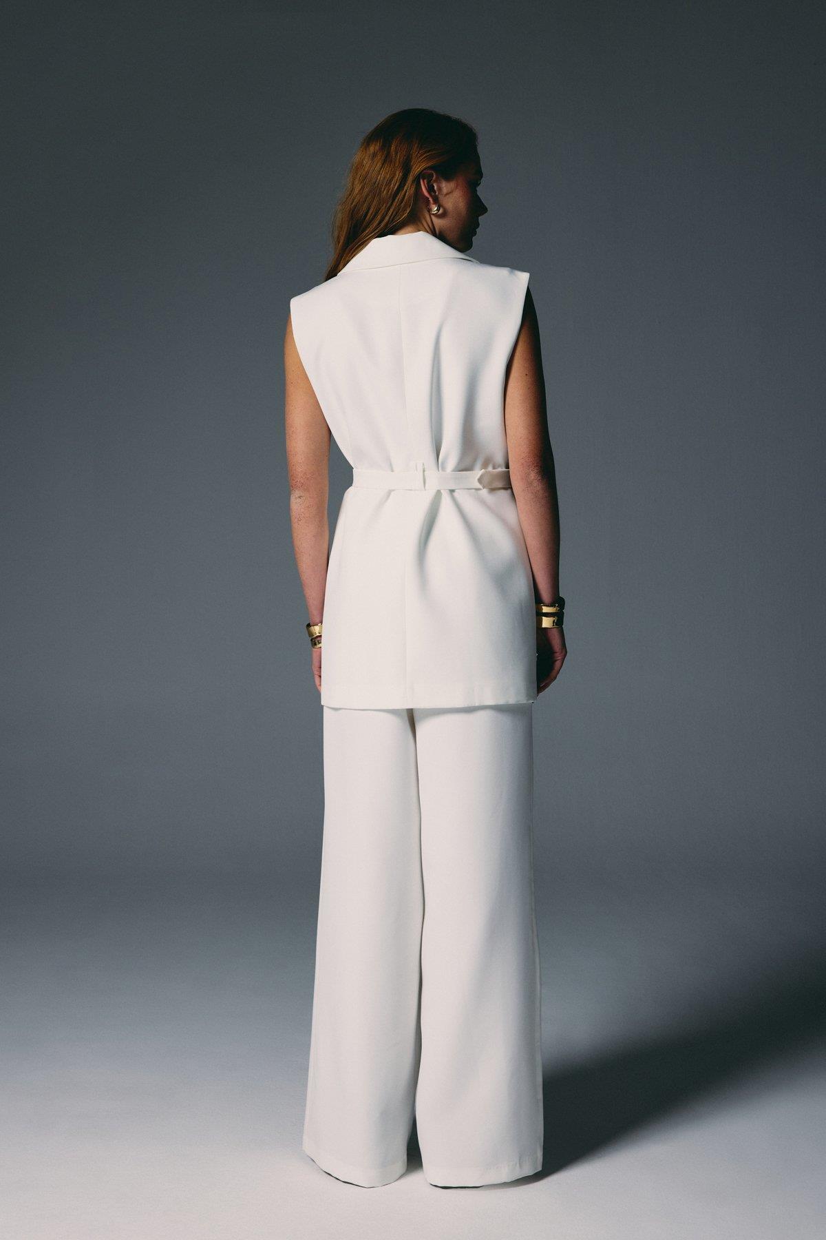 Wholesale Women's Ecru Waistcoat with Belt 0033-1911-6593