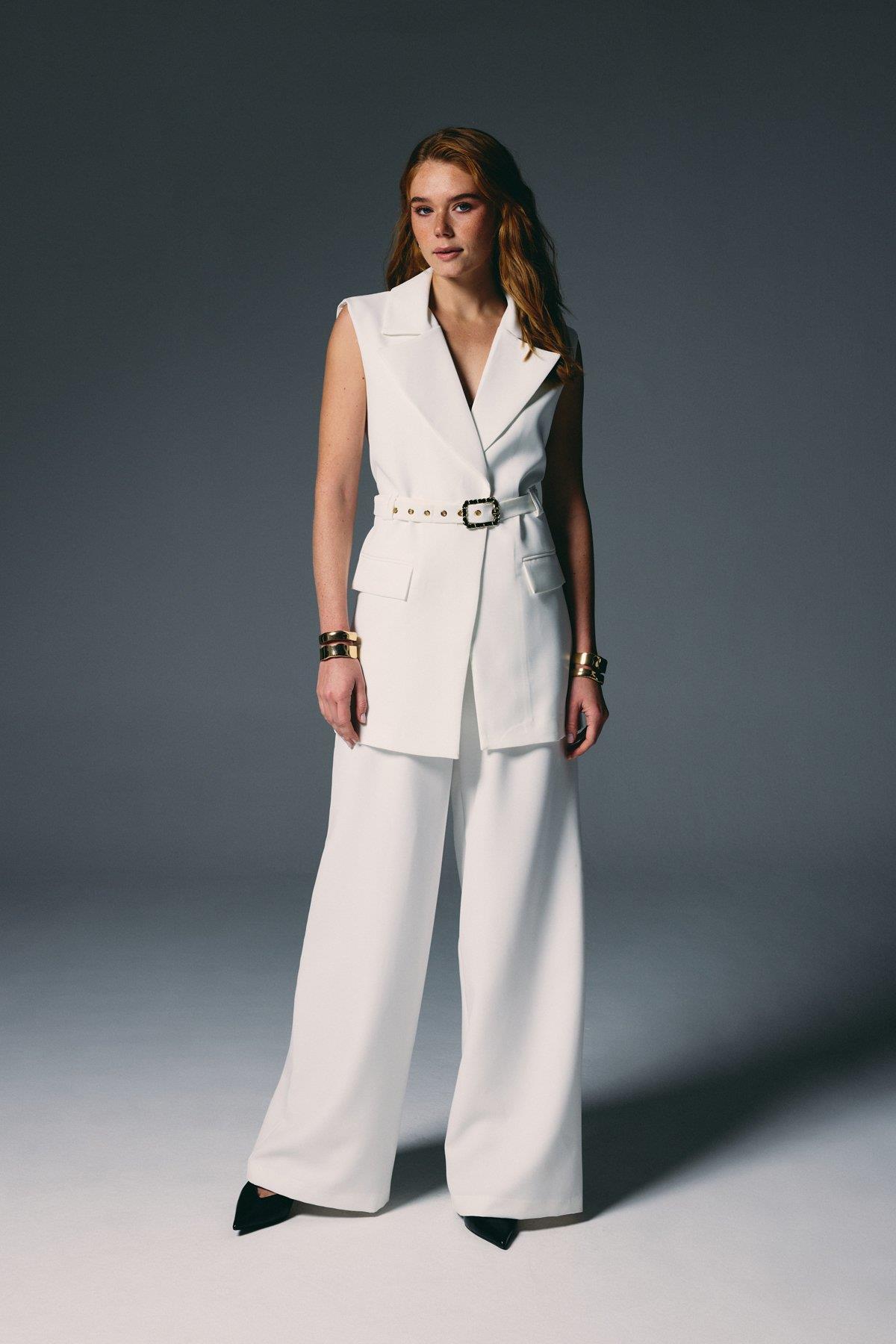 Wholesale Women's Ecru Waistcoat with Belt 0033-1911-6593