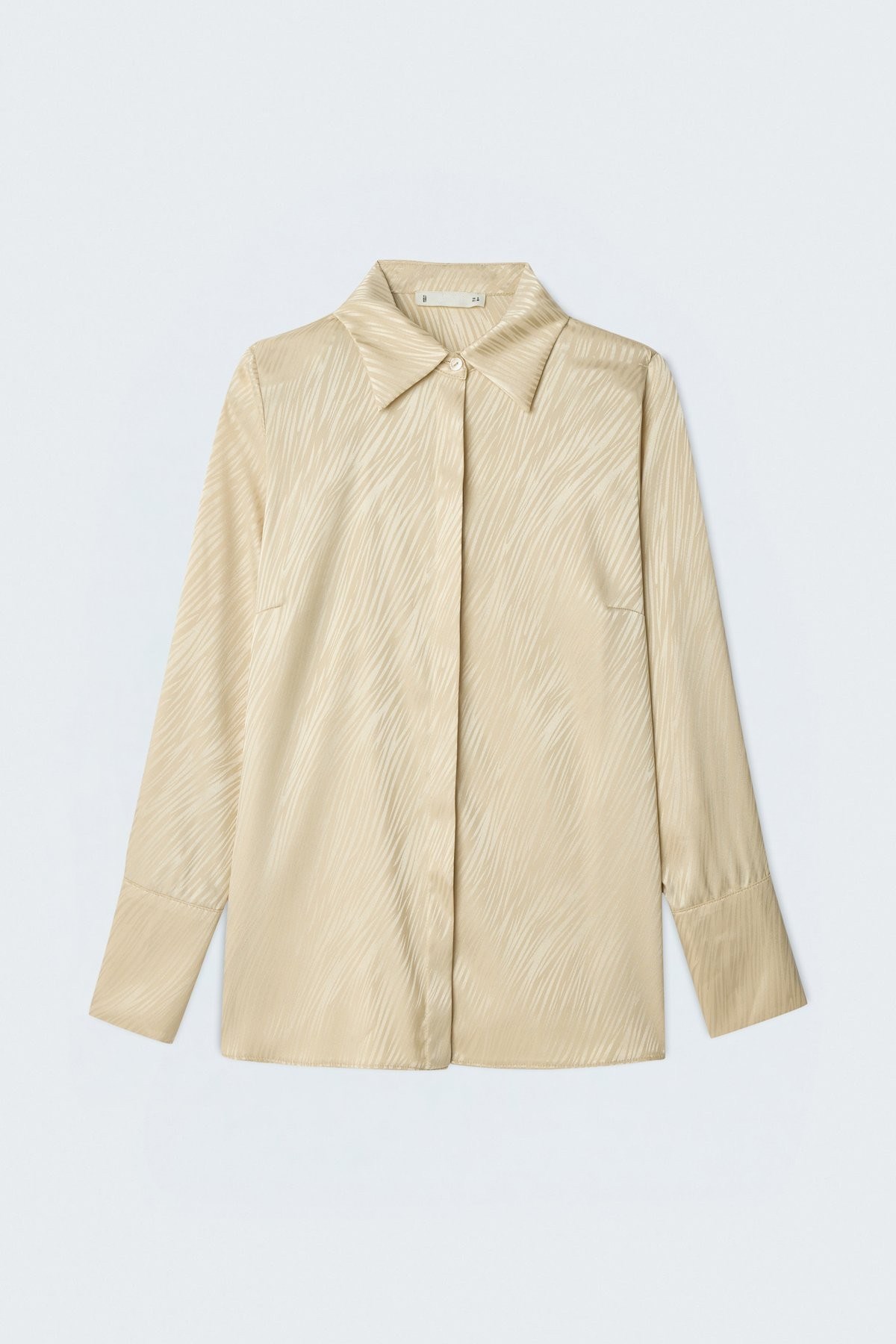 Wholesale Women's Gold Satin Jacquard Shirt with Wide Buttoned Cuffs STN139KGO1958