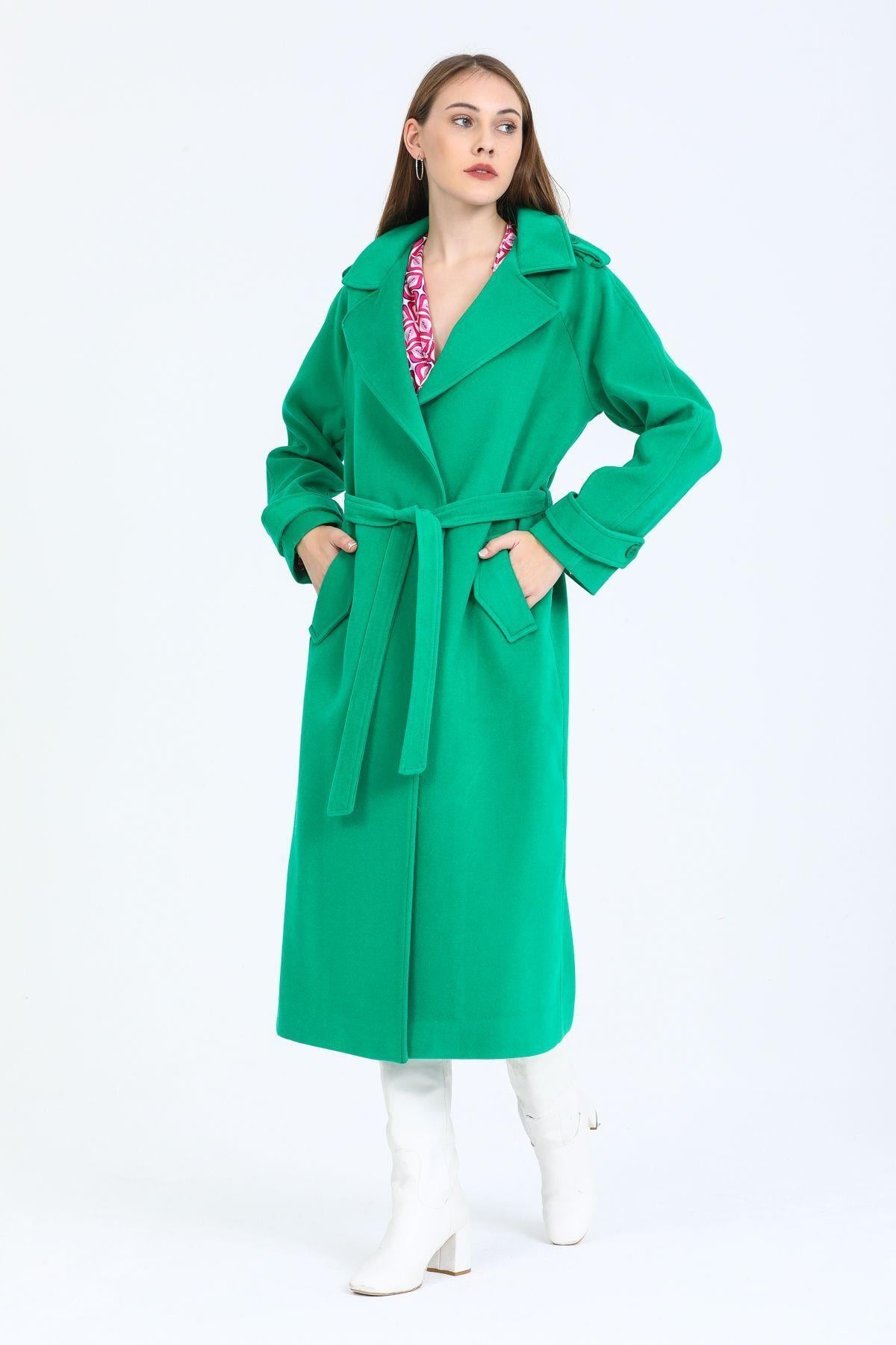 Wholesale Women's Grass Green Epaulette Coat