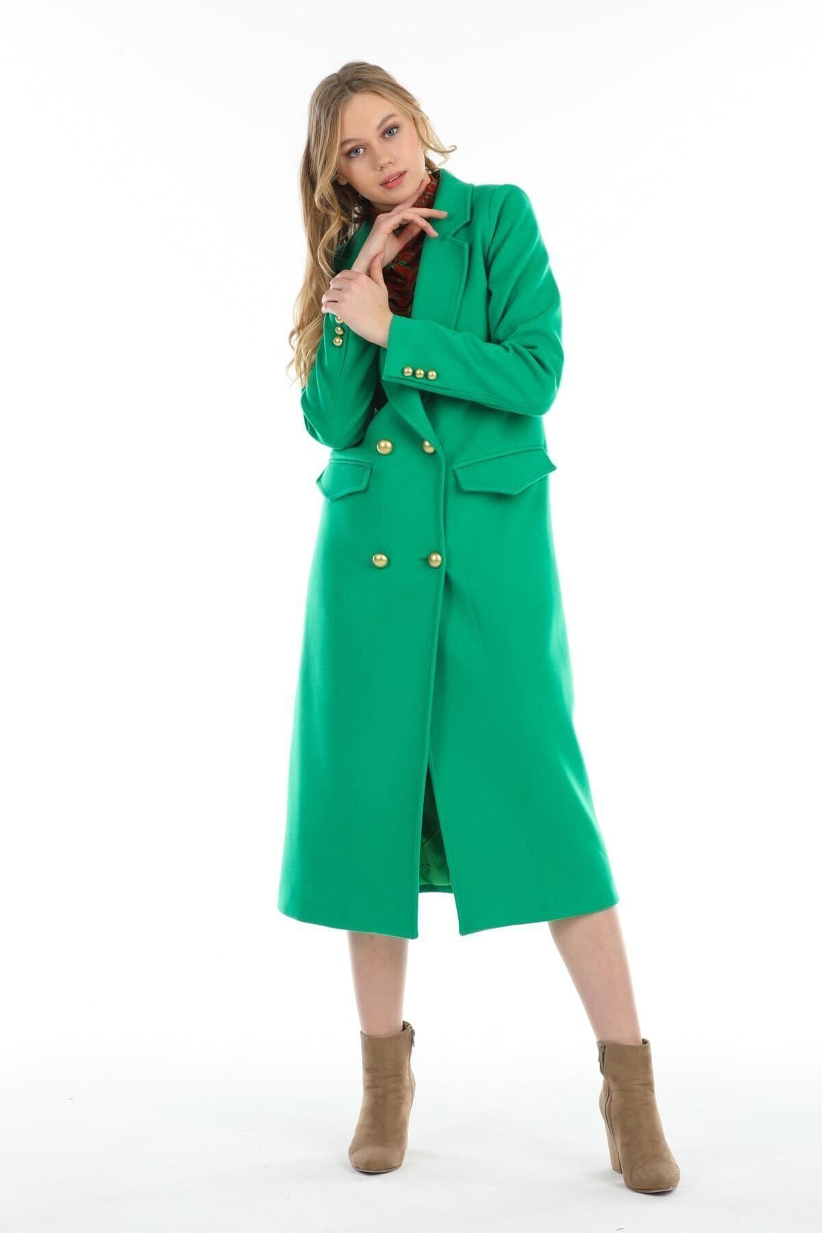Wholesale Women's Grass Green Gold Buttoned Coat
