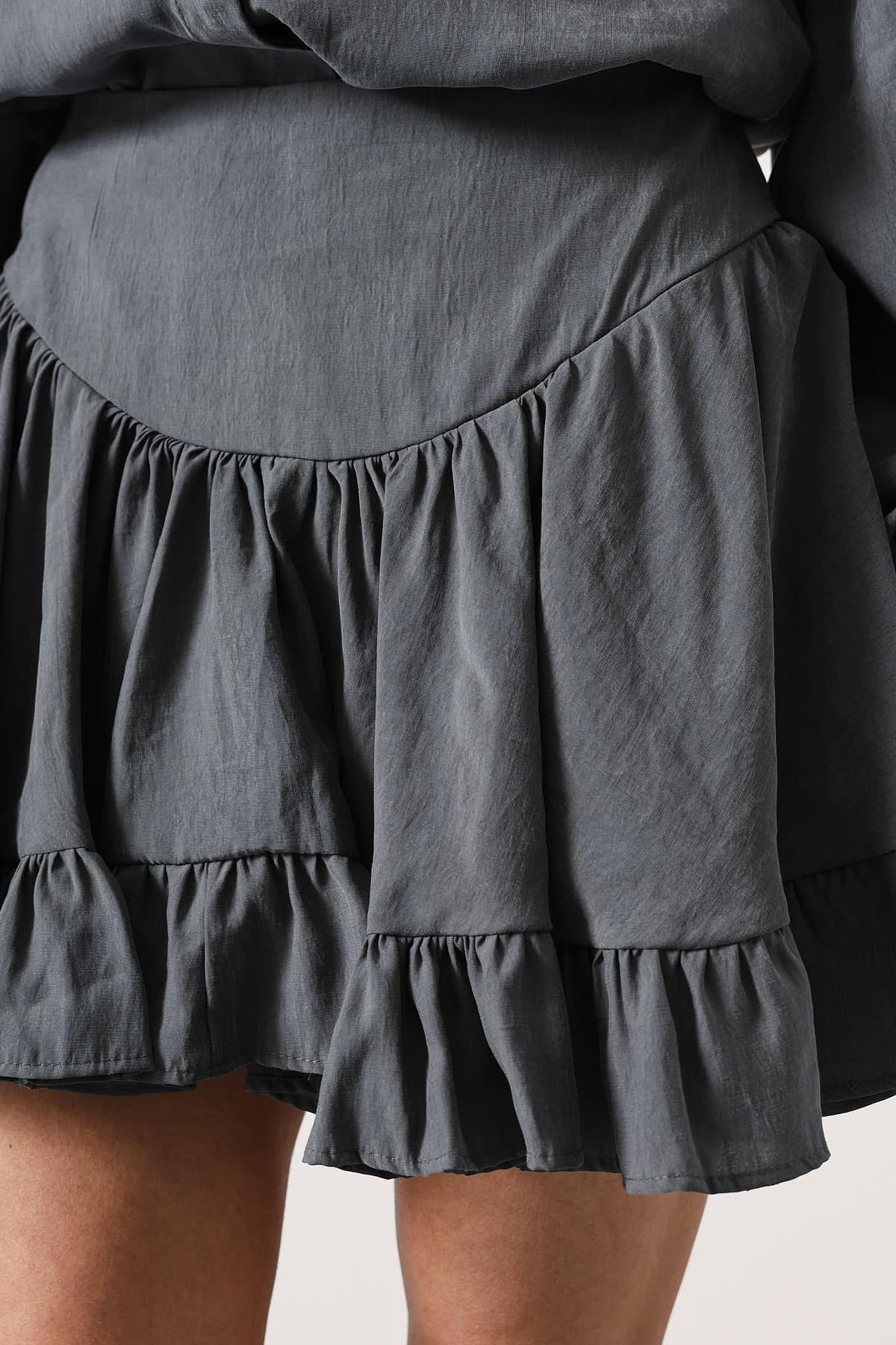 Wholesale Women's Gray Corset-Waist Ruffled Mini Skirt 0061-37211