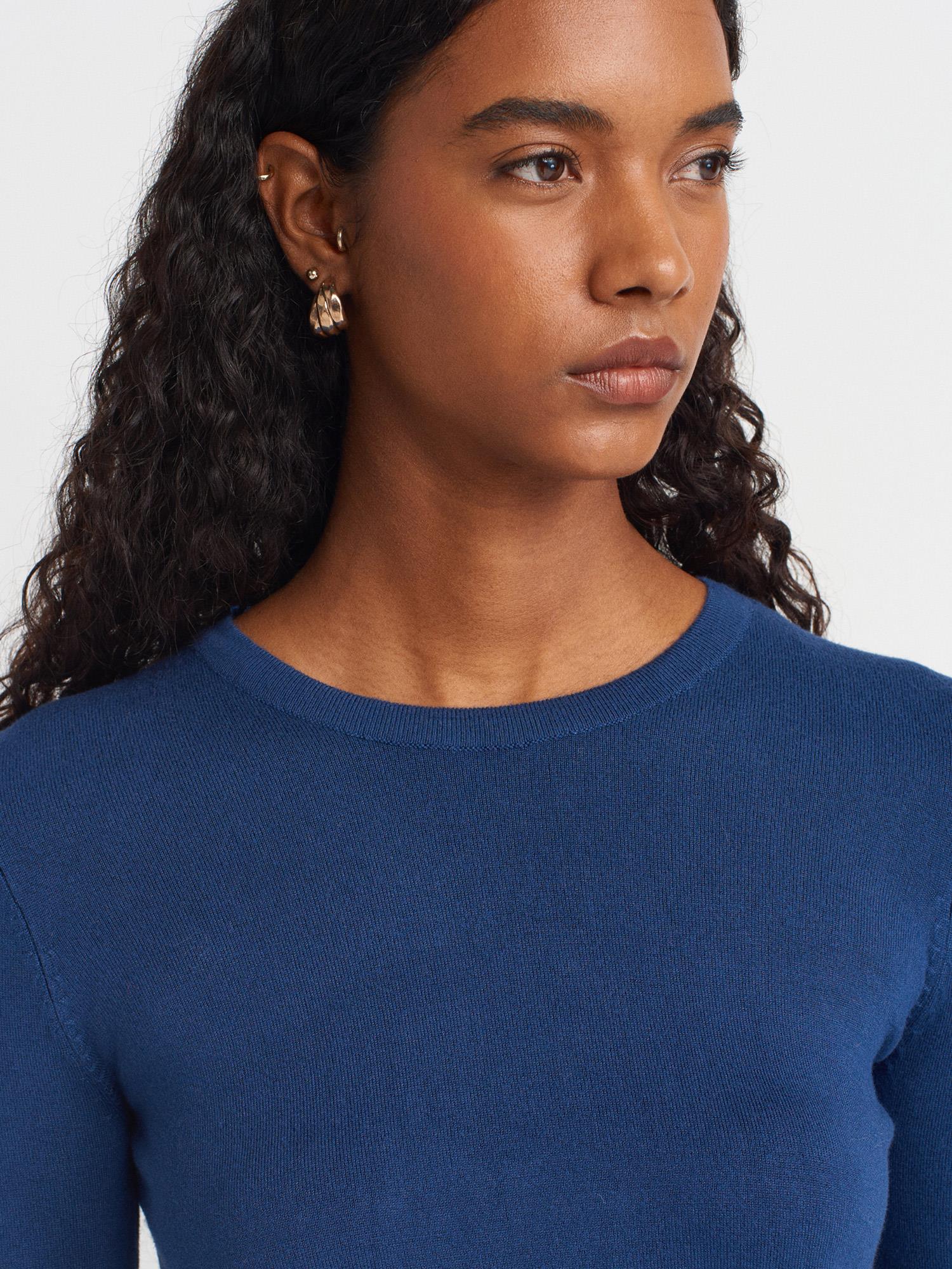 Wholesale Women's Indigo Crew-Neck Knit Blouse with Snap-Button Wide Cuffs 0431W26-1267