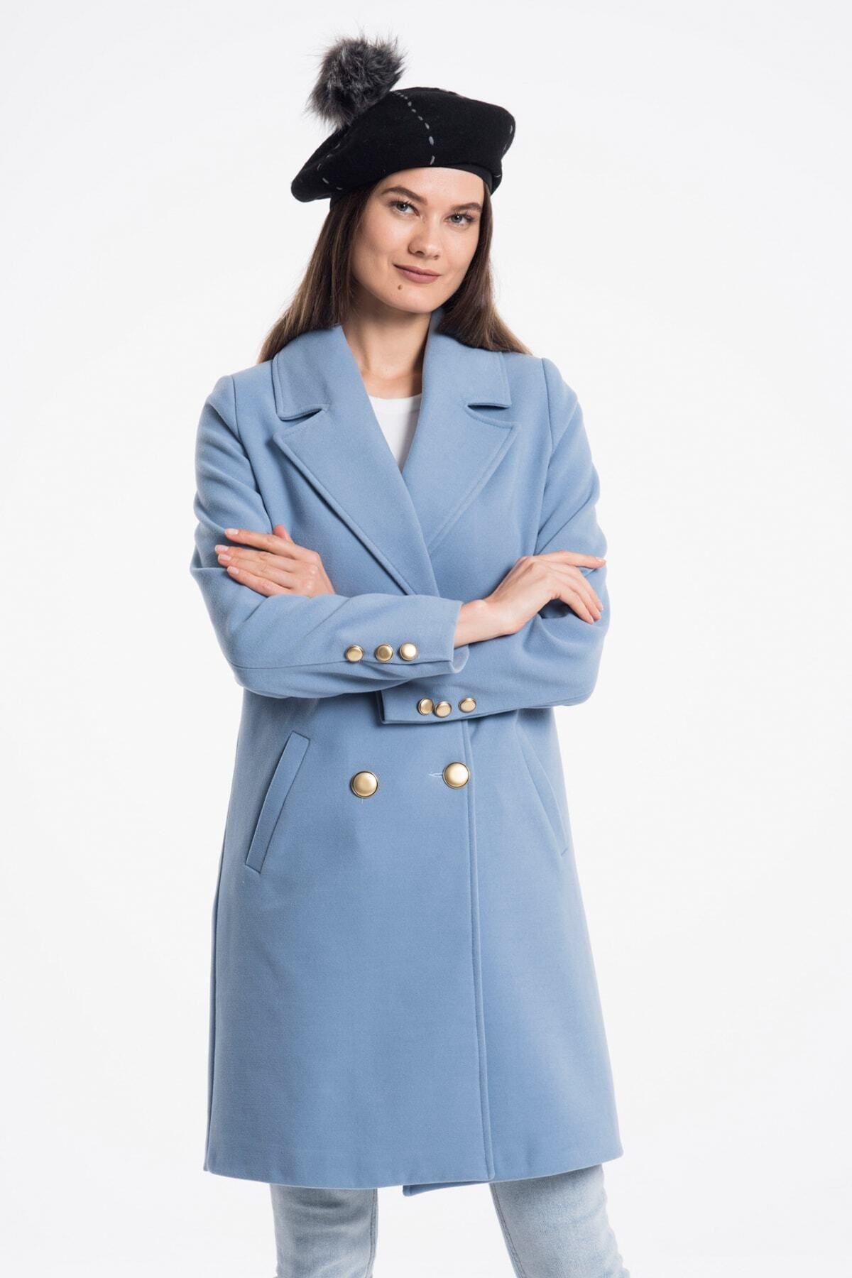 Wholesale Women's Indigo Gold Buttoned Short Coat