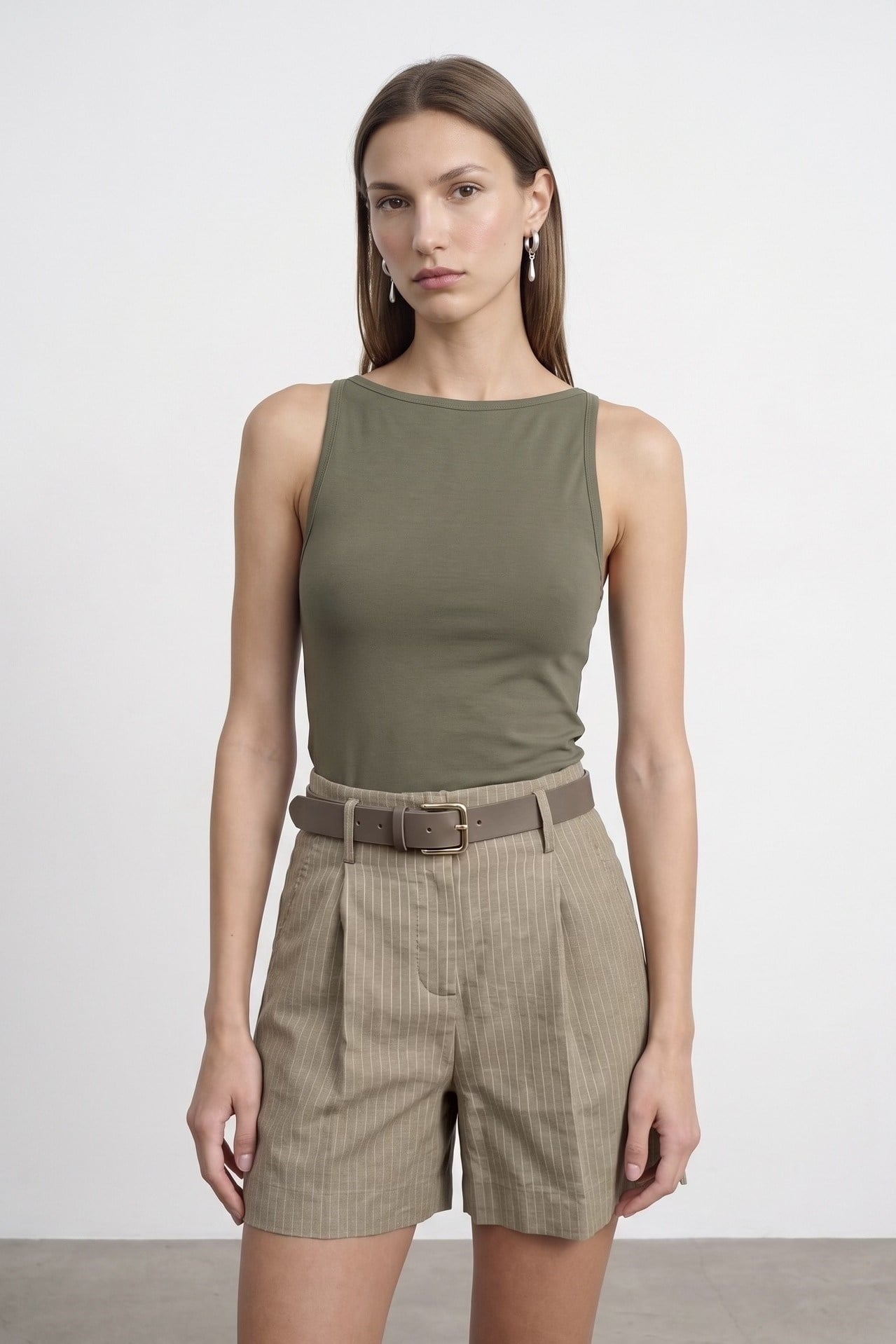 Wholesale Women's Khaki Beige Cotton-Modal Sleeveless Top 0431-21048