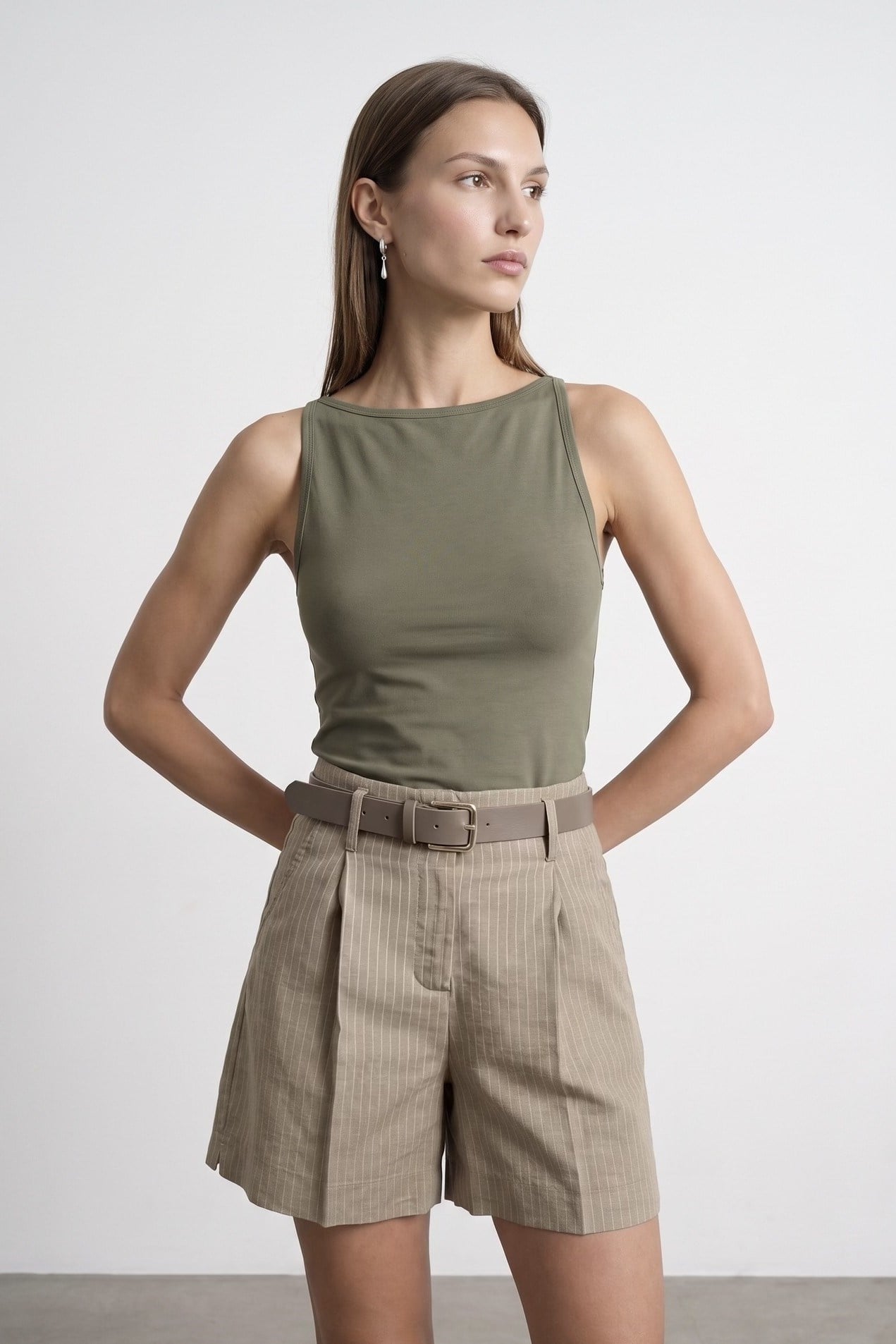 Wholesale Women's Khaki Beige Cotton-Modal Sleeveless Top 0431-21048