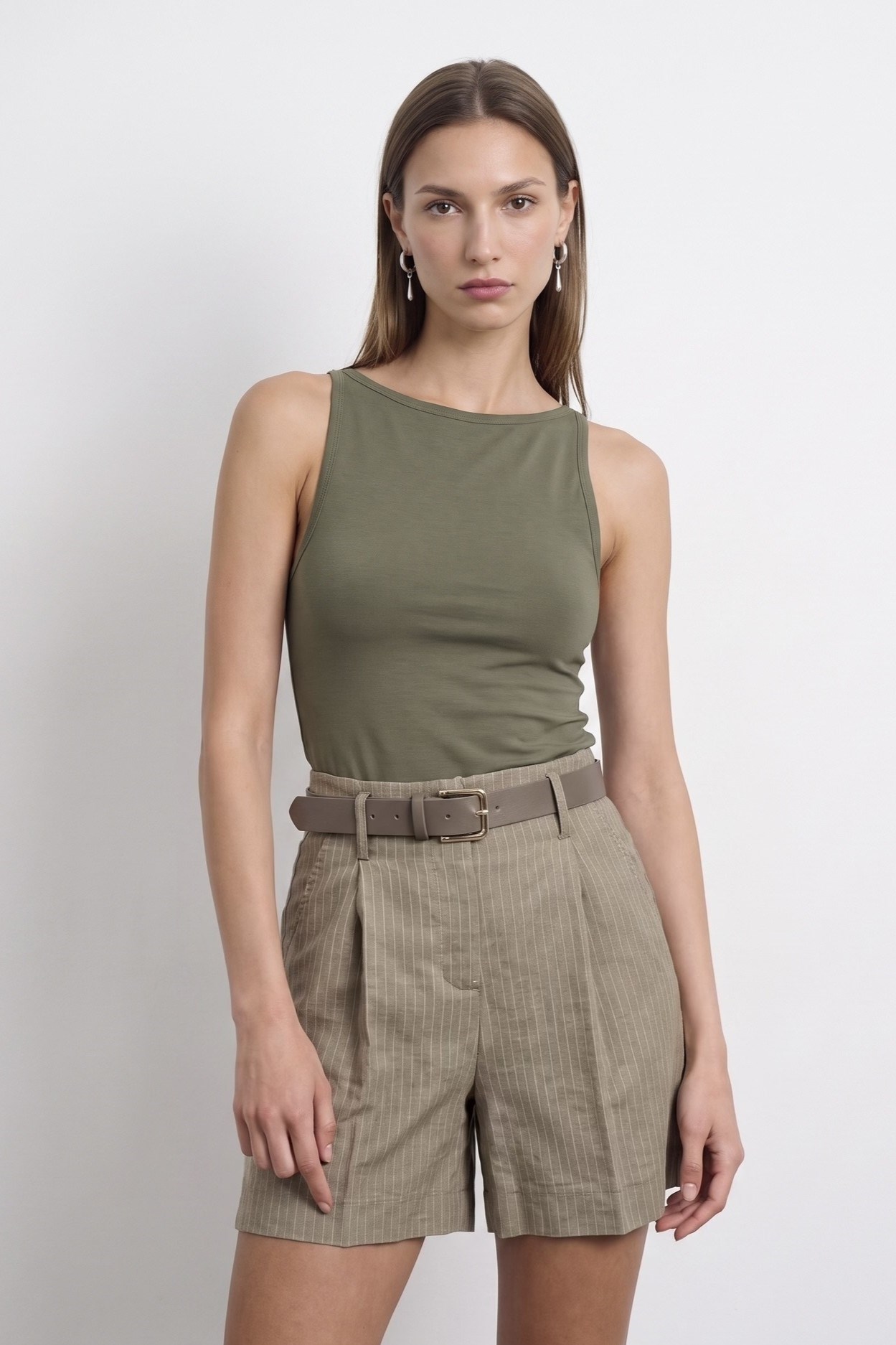 Wholesale Women's Khaki Beige Cotton-Modal Sleeveless Top 0431-21048