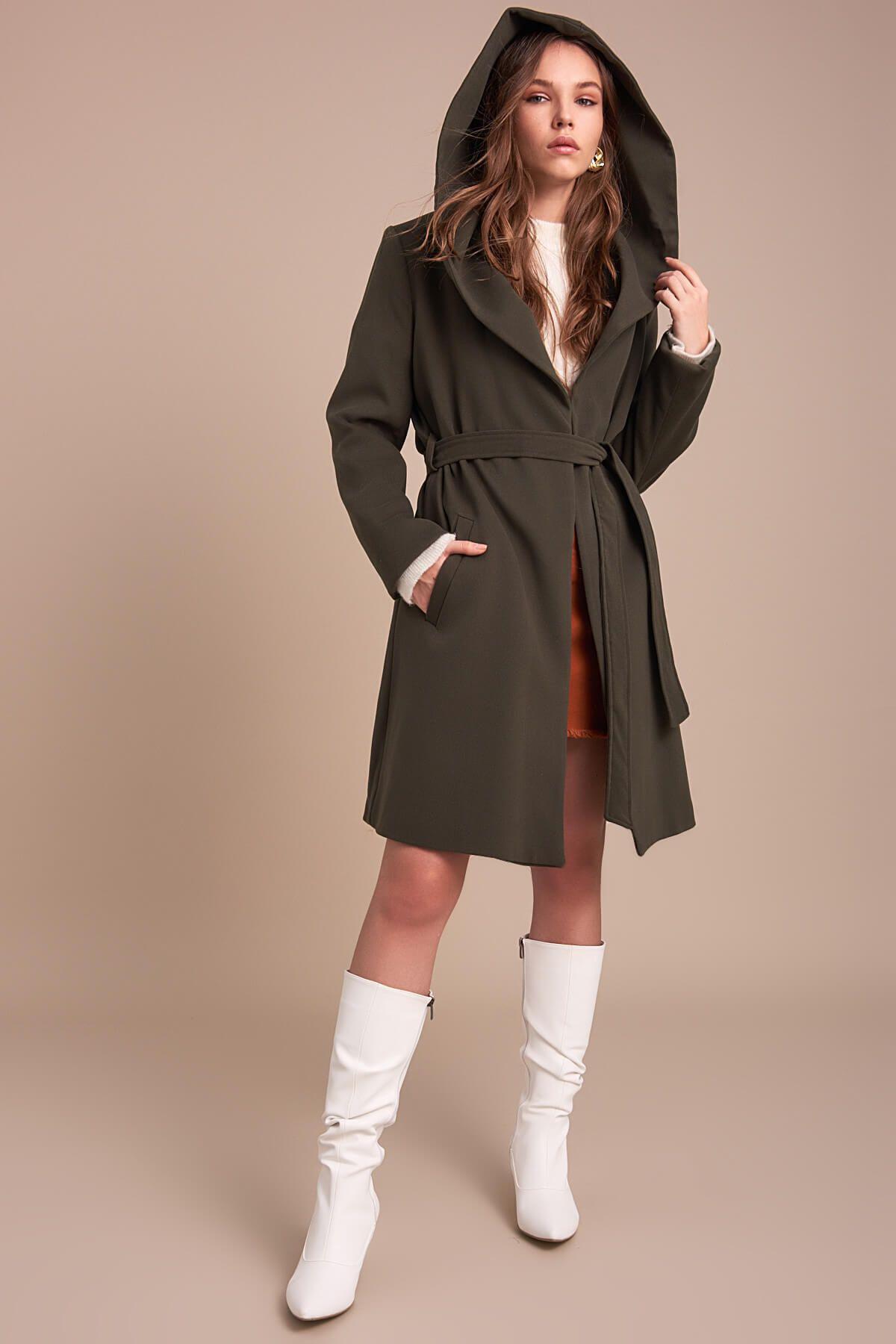 Wholesale Women's Khaki Hooded Short Coat