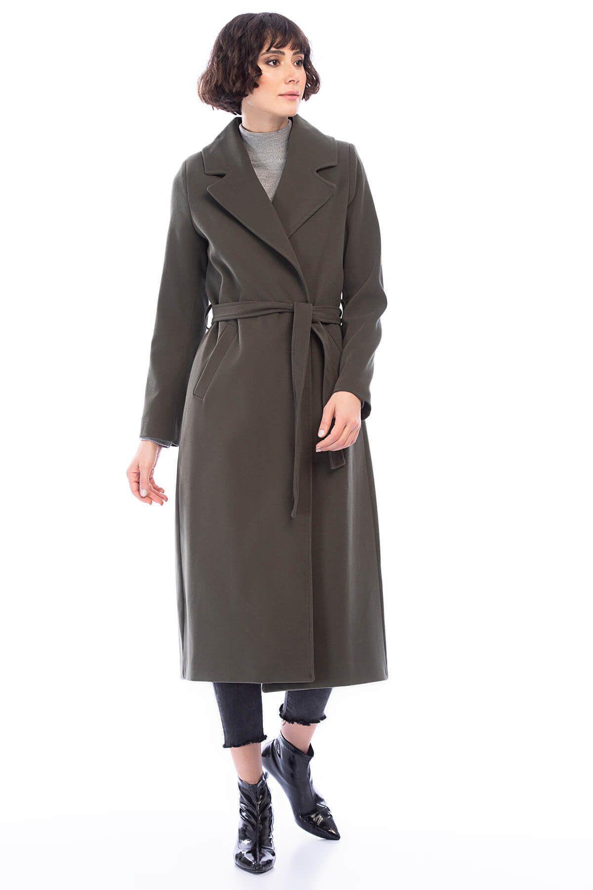 Wholesale Women's Khaki Lapel Long Coat