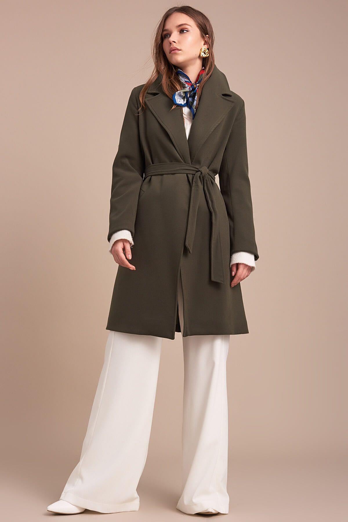 Wholesale Women's Khaki Short Tie Coat