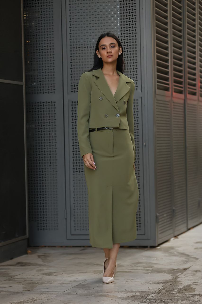 Wholesale Women's Khaki Skirt Suit  0043-7009