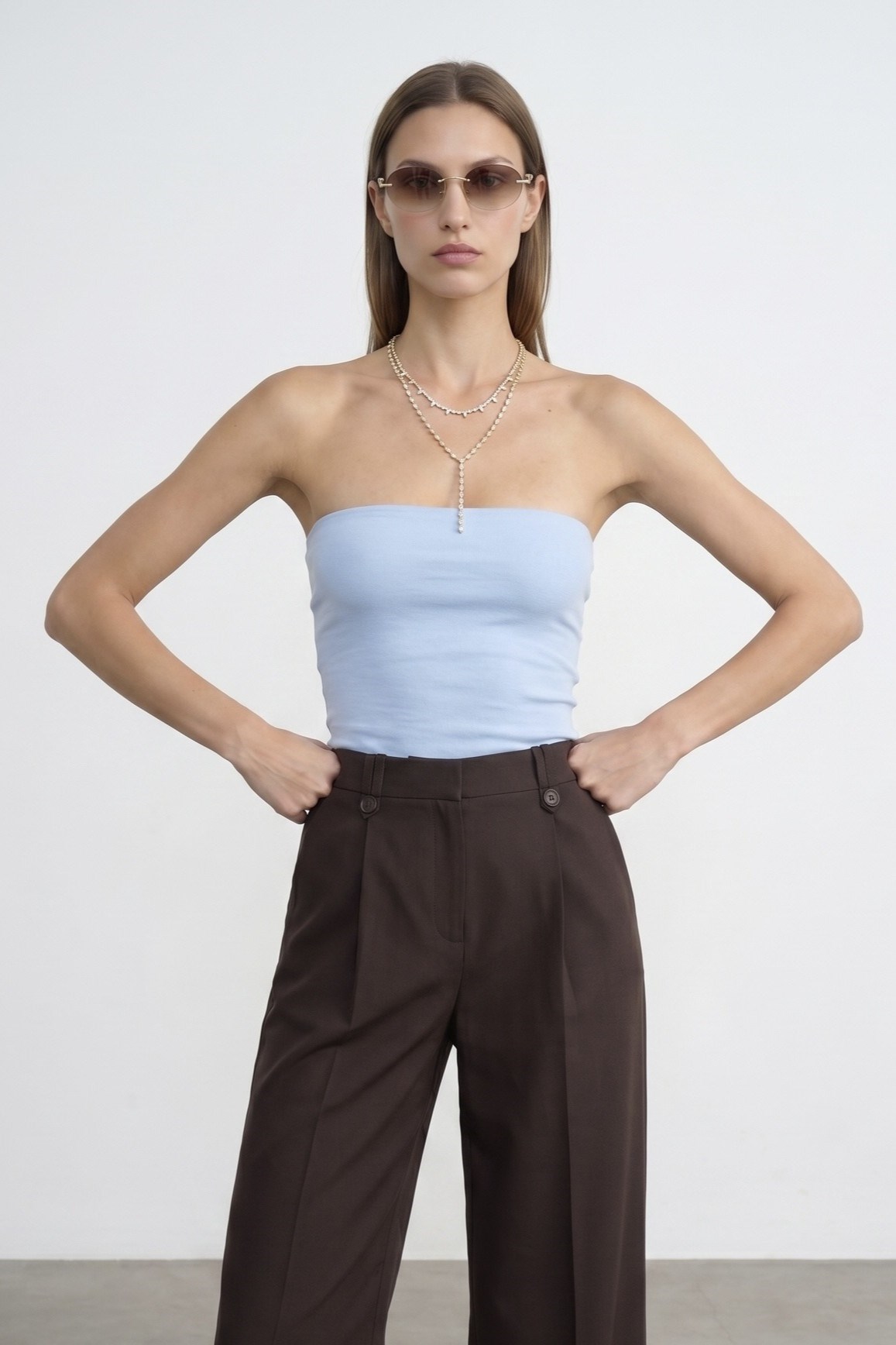 Wholesale Women's Light Blue Bandeau Top 0431-20659
