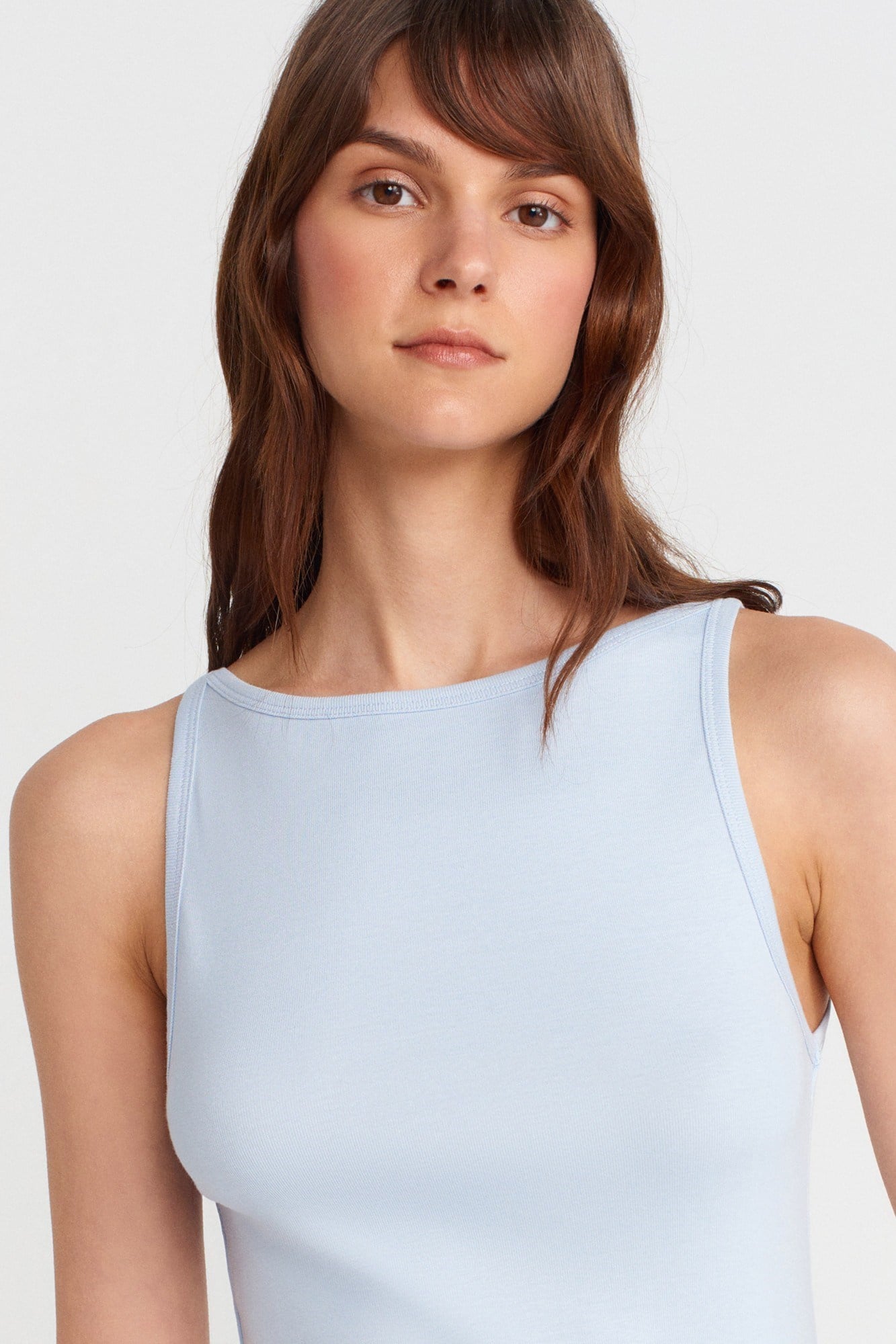 Wholesale Women's Light Blue Cotton-Modal Sleeveless Top 0431-21048