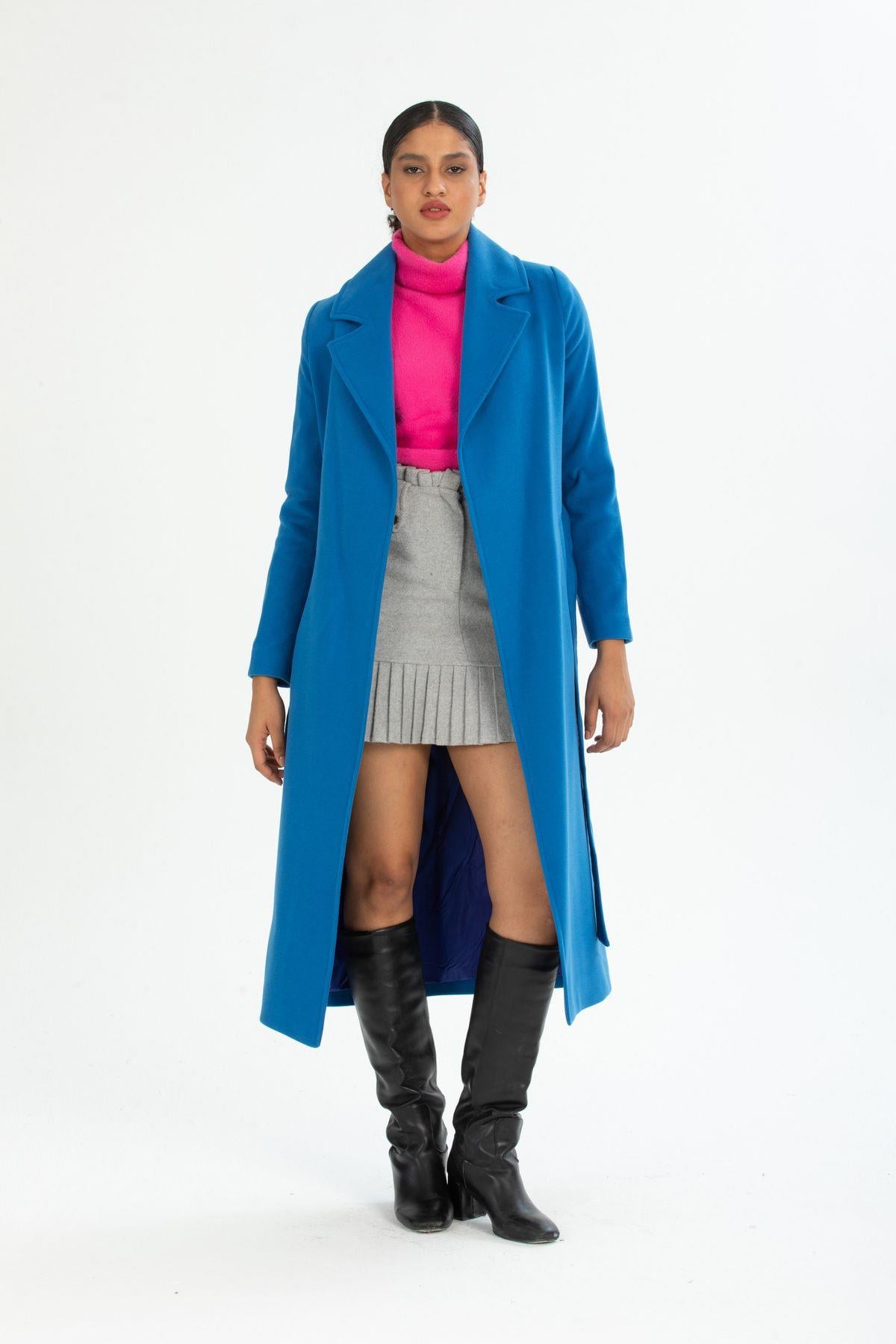 Wholesale Women's Light Cobalt Long Belted Coat