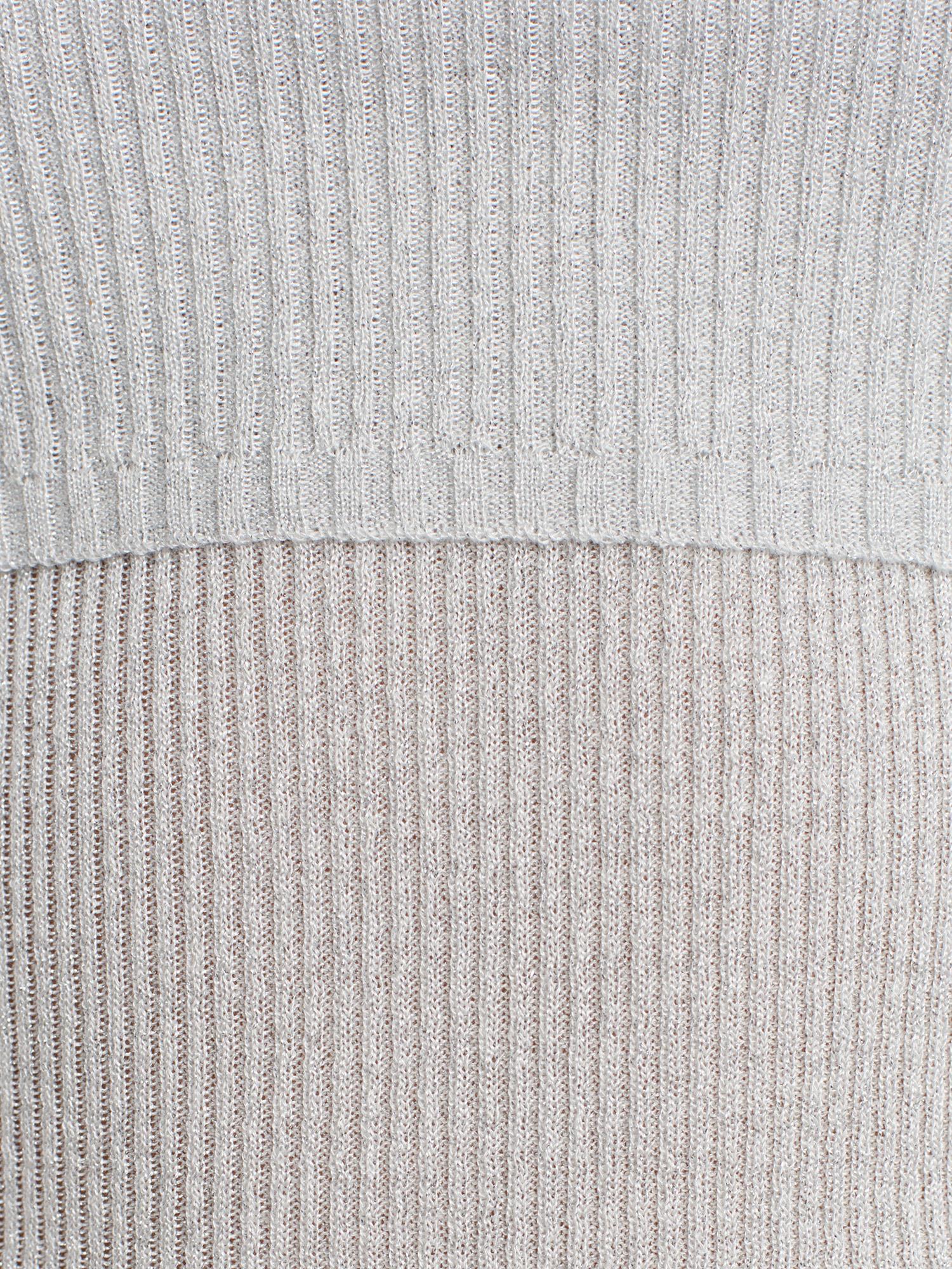 Wholesale Women's Light Gray Lurex Ribbed Knit Sweater with Carmen Collar 0431W26-10808