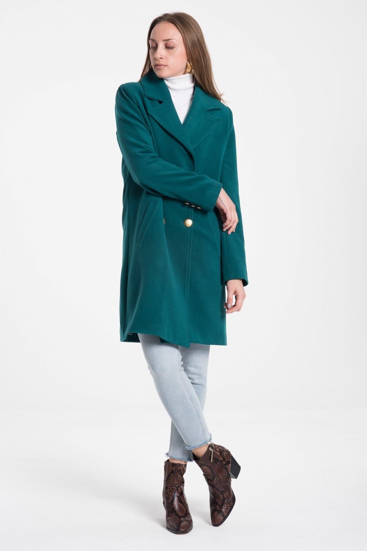 Wholesale Women's Light Petrol Gold Buttoned Short Coat