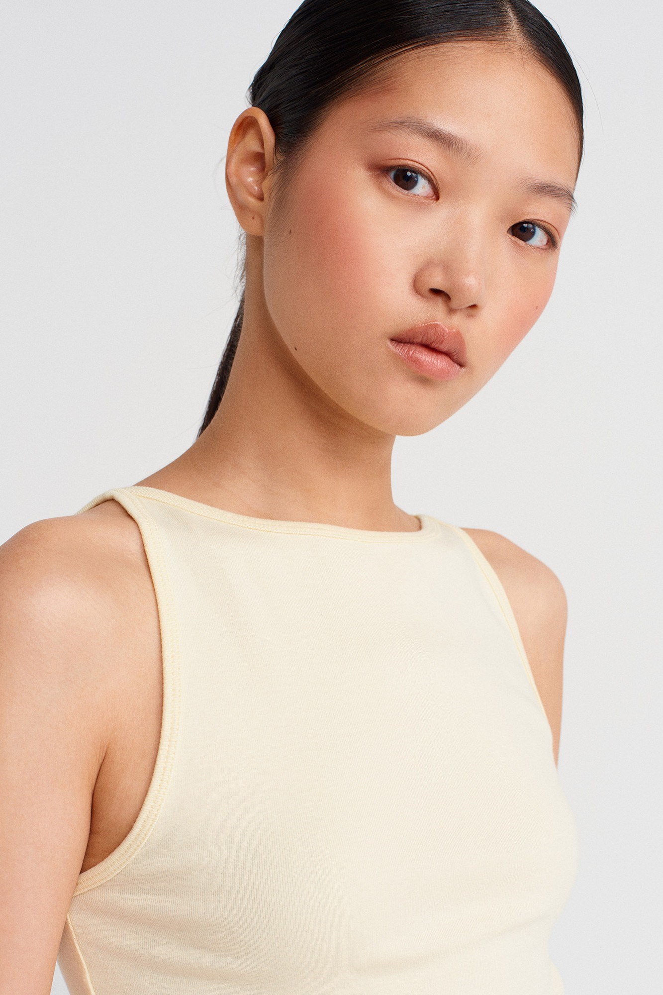 Wholesale Women's Light Yellow Beige Cotton-Modal Sleeveless Top 0431-21048