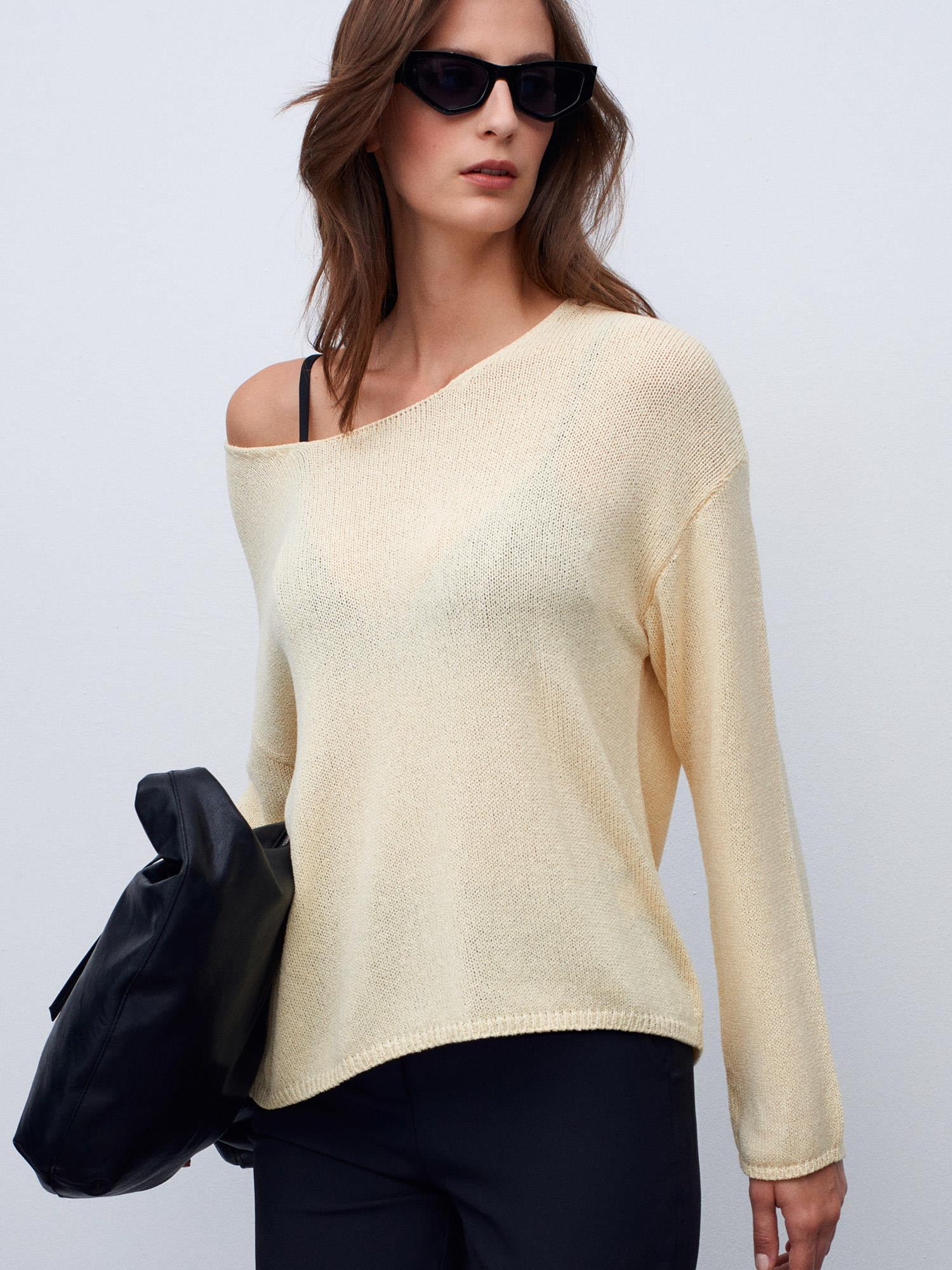 Wholesale Women's Light Yellow Scoop-Neck Flowy Sweater 0431W26-10706