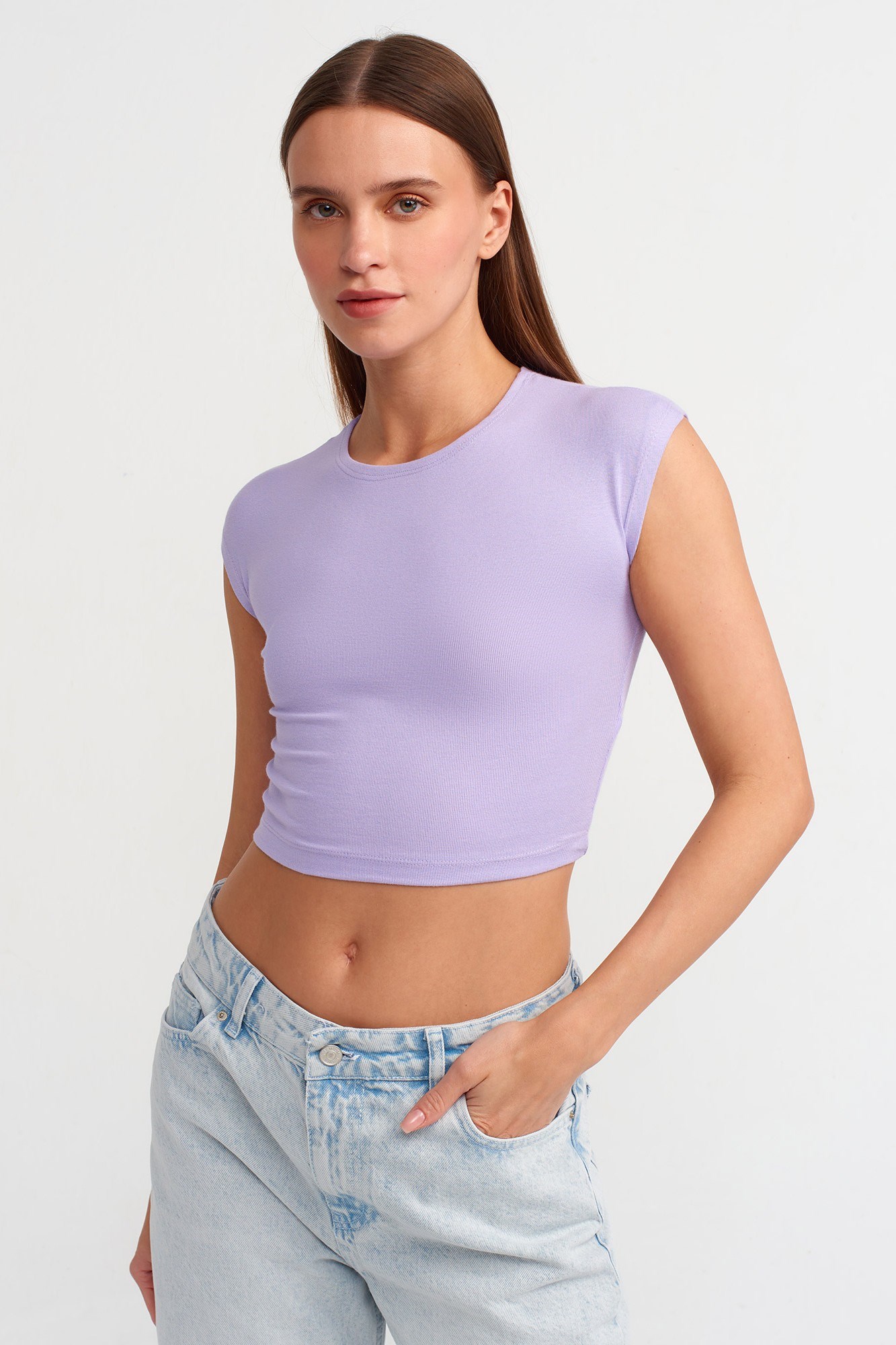 Wholesale Women's Lilac Modal-Cotton Cropped T-Shirt 0431-30528