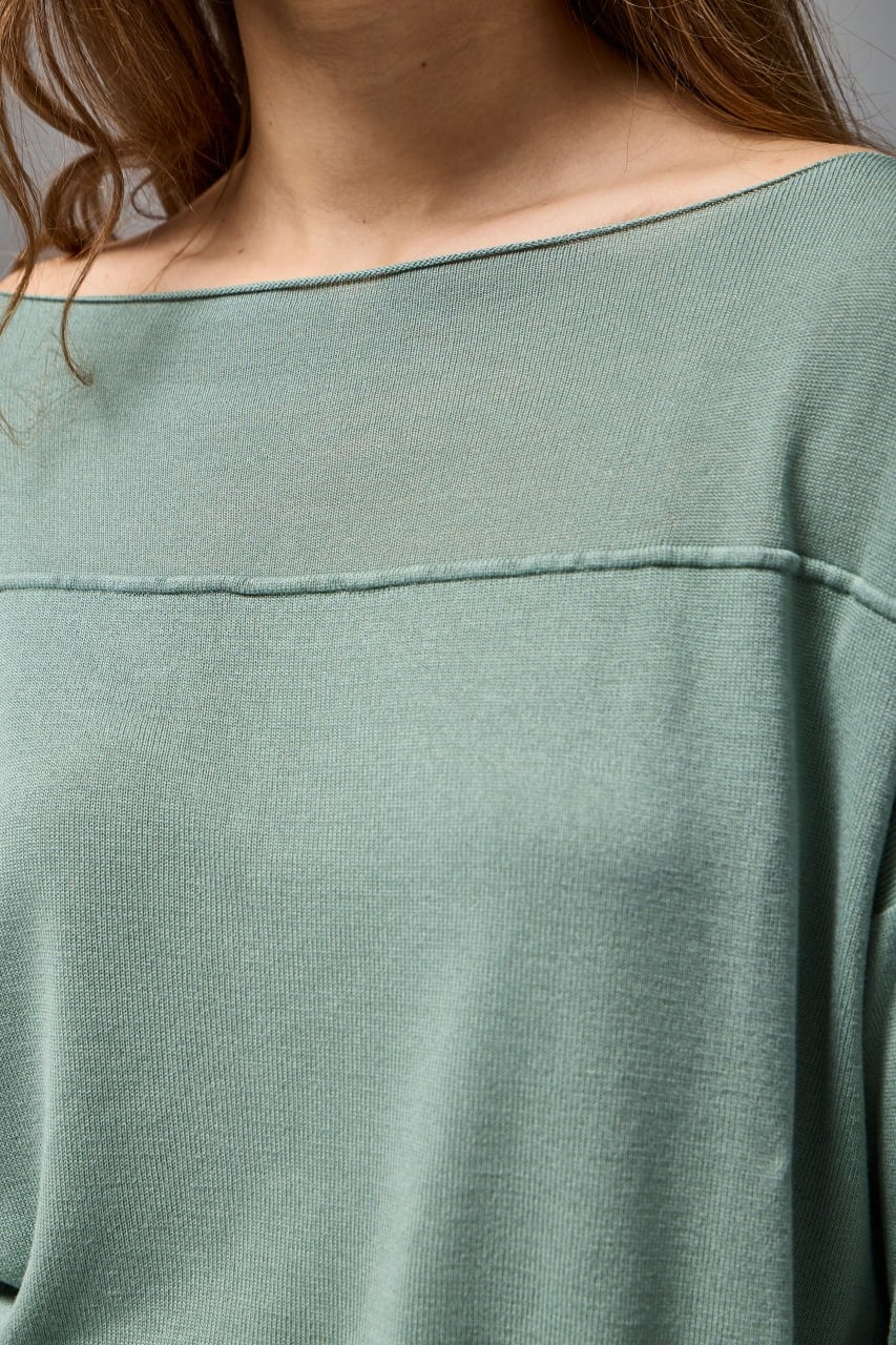 Wholesale Women's Mint Fine Knit Sweater with Boat Neck and Drop Shoulders 0037-8540