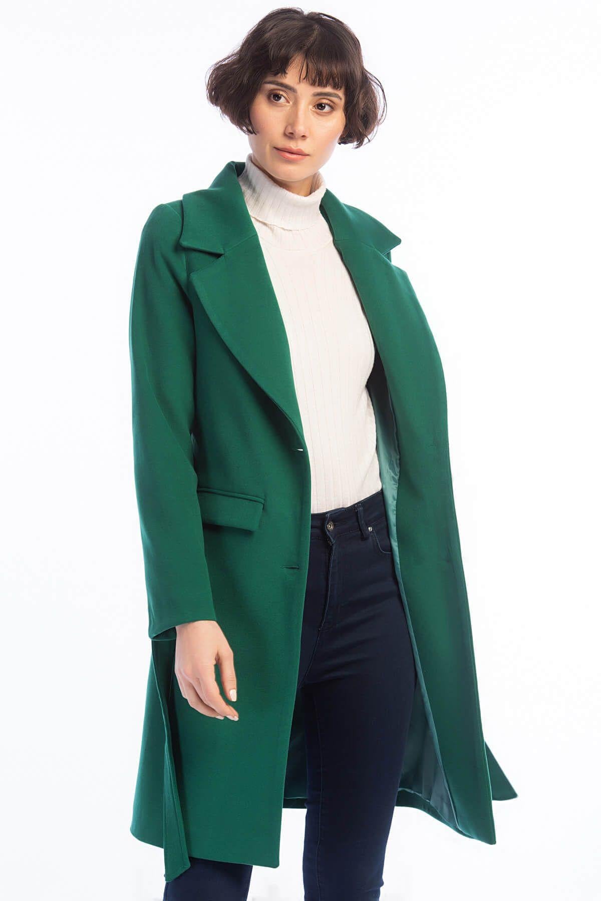 Wholesale Women's Mint Green Short Buttoned Tied Coat