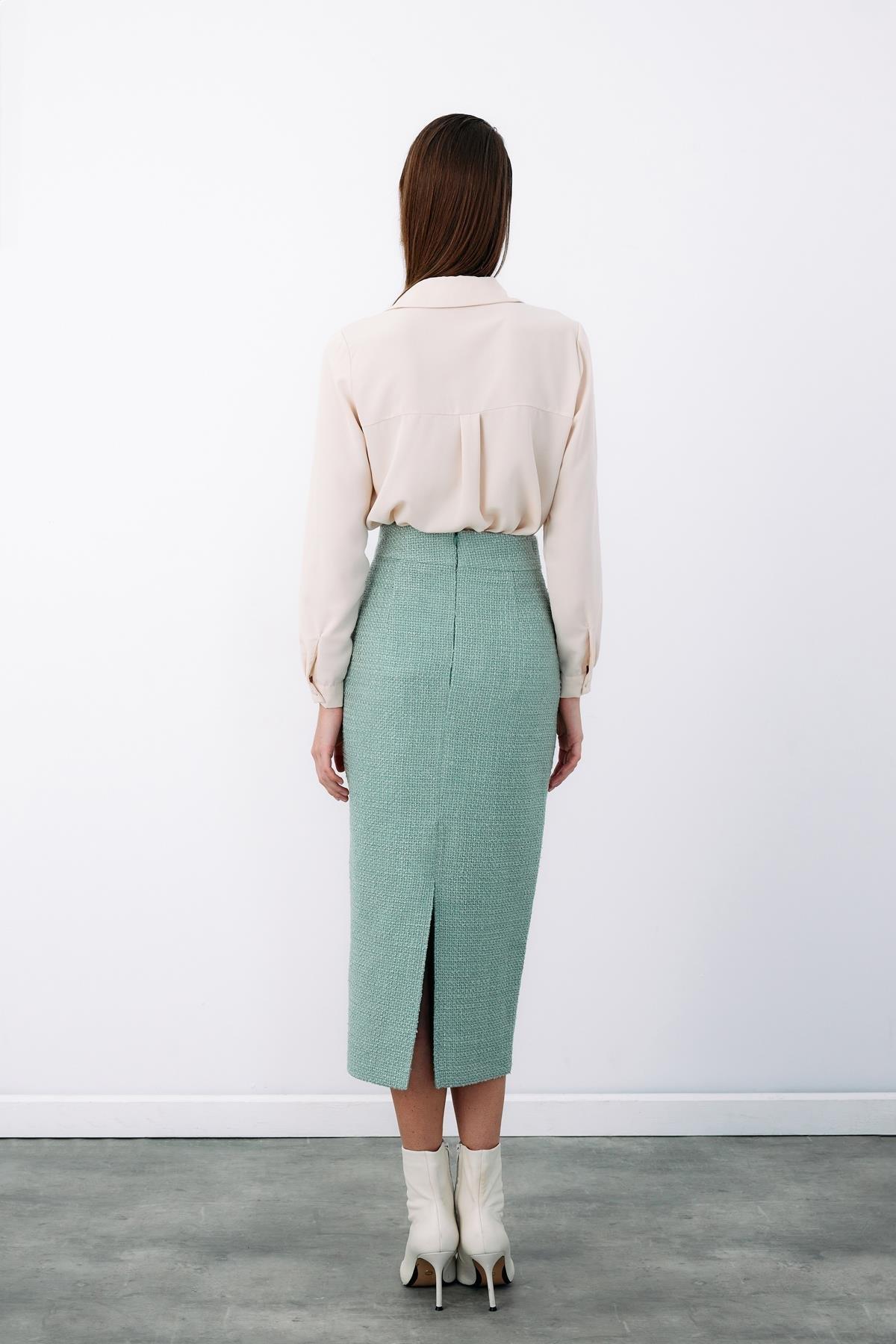 Wholesale Women's Mint Tweed Midi Skirt 0033-1548-4511