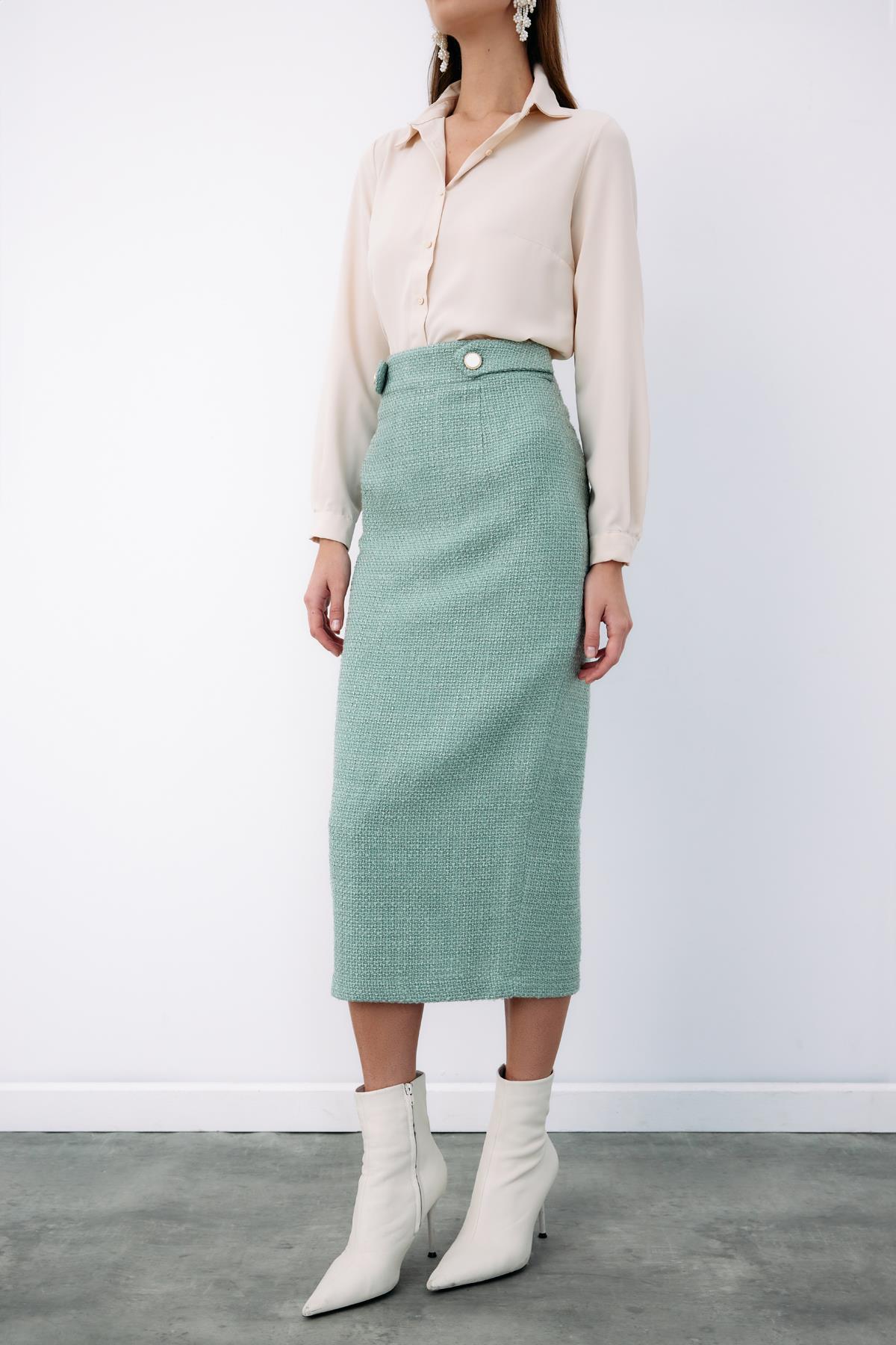 Wholesale Women's Mint Tweed Midi Skirt 0033-1548-4511