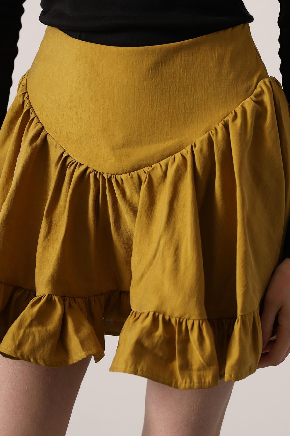 Wholesale Women's Mustard Corset-Waist Ruffled Mini Skirt 0061-37211