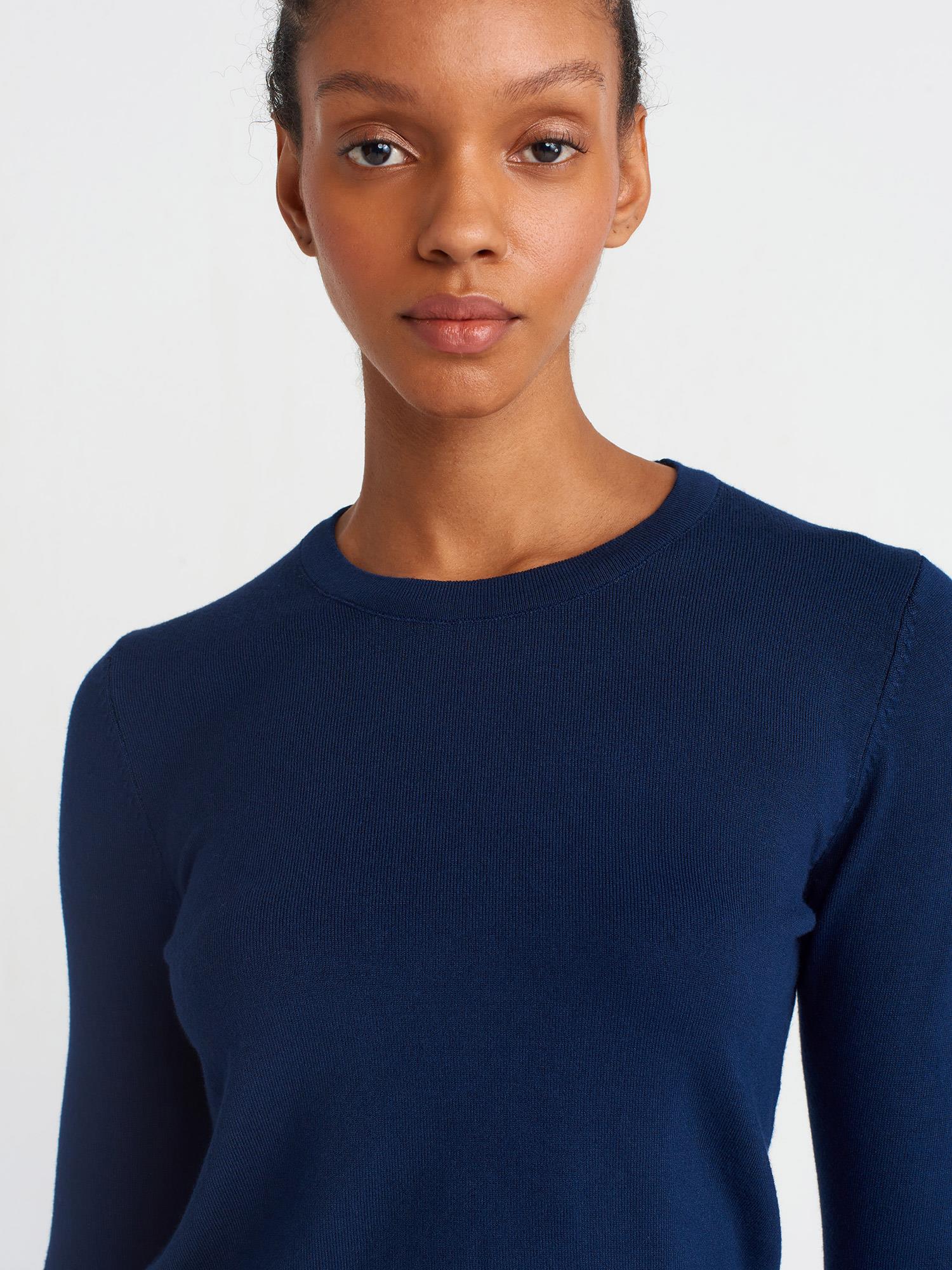 Wholesale Women's Navy Crew-Neck Knit Blouse with Snap-Button Wide Cuffs 0431W26-1267