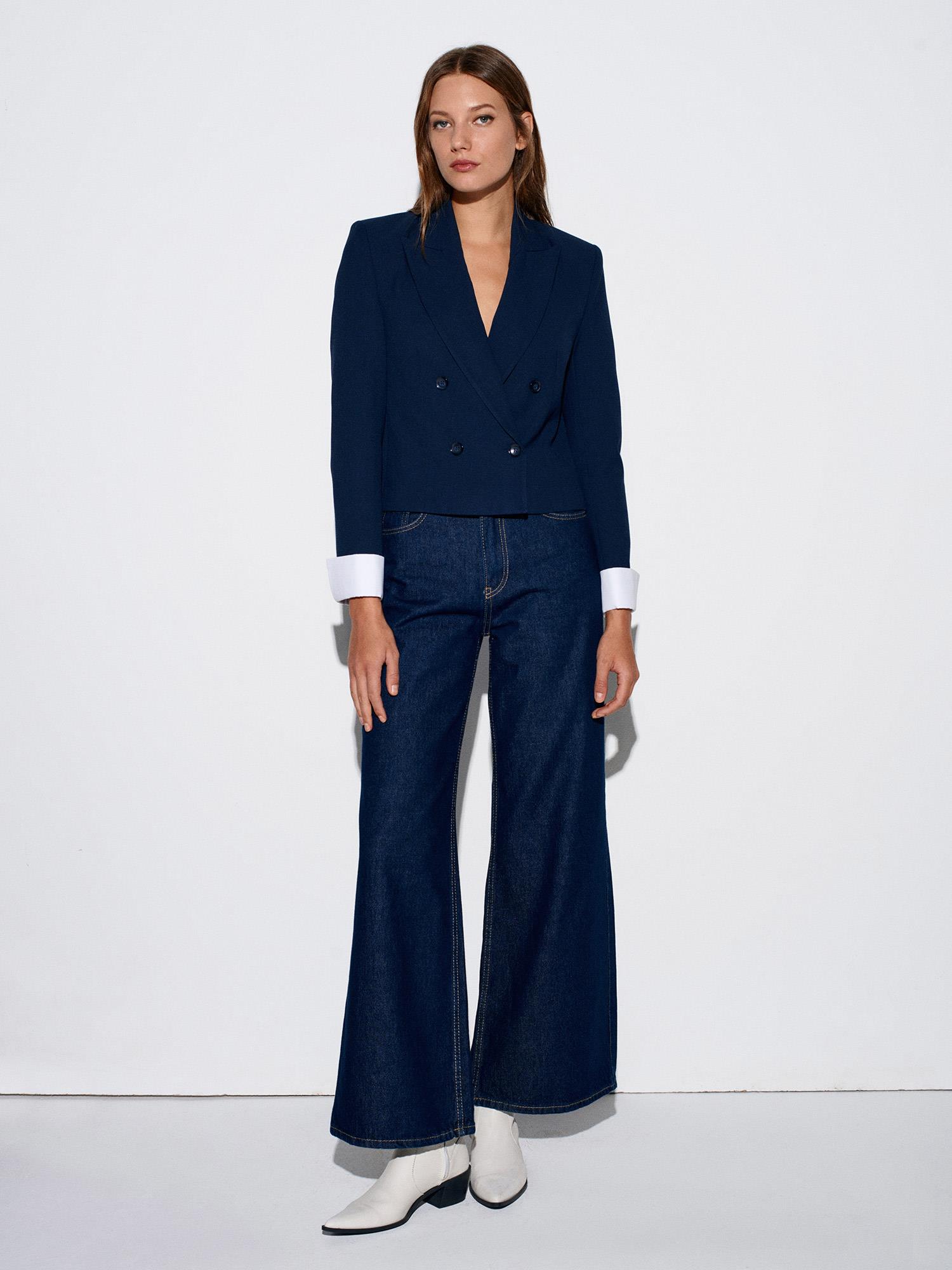 Wholesale Women's Navy Cuffed Crop Blazer 0431-60735