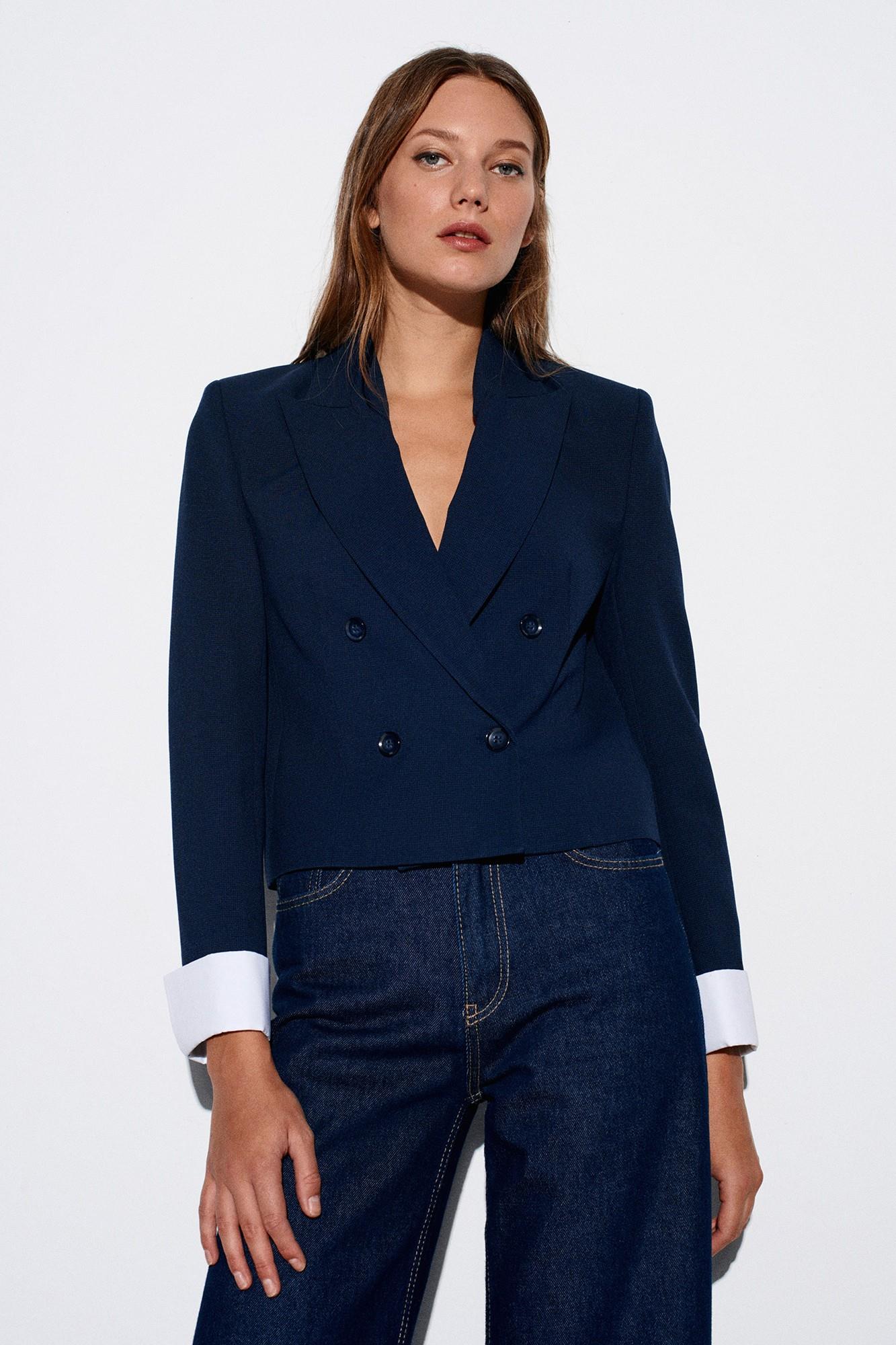 Wholesale Women's Navy Cuffed Crop Blazer 0431-60735