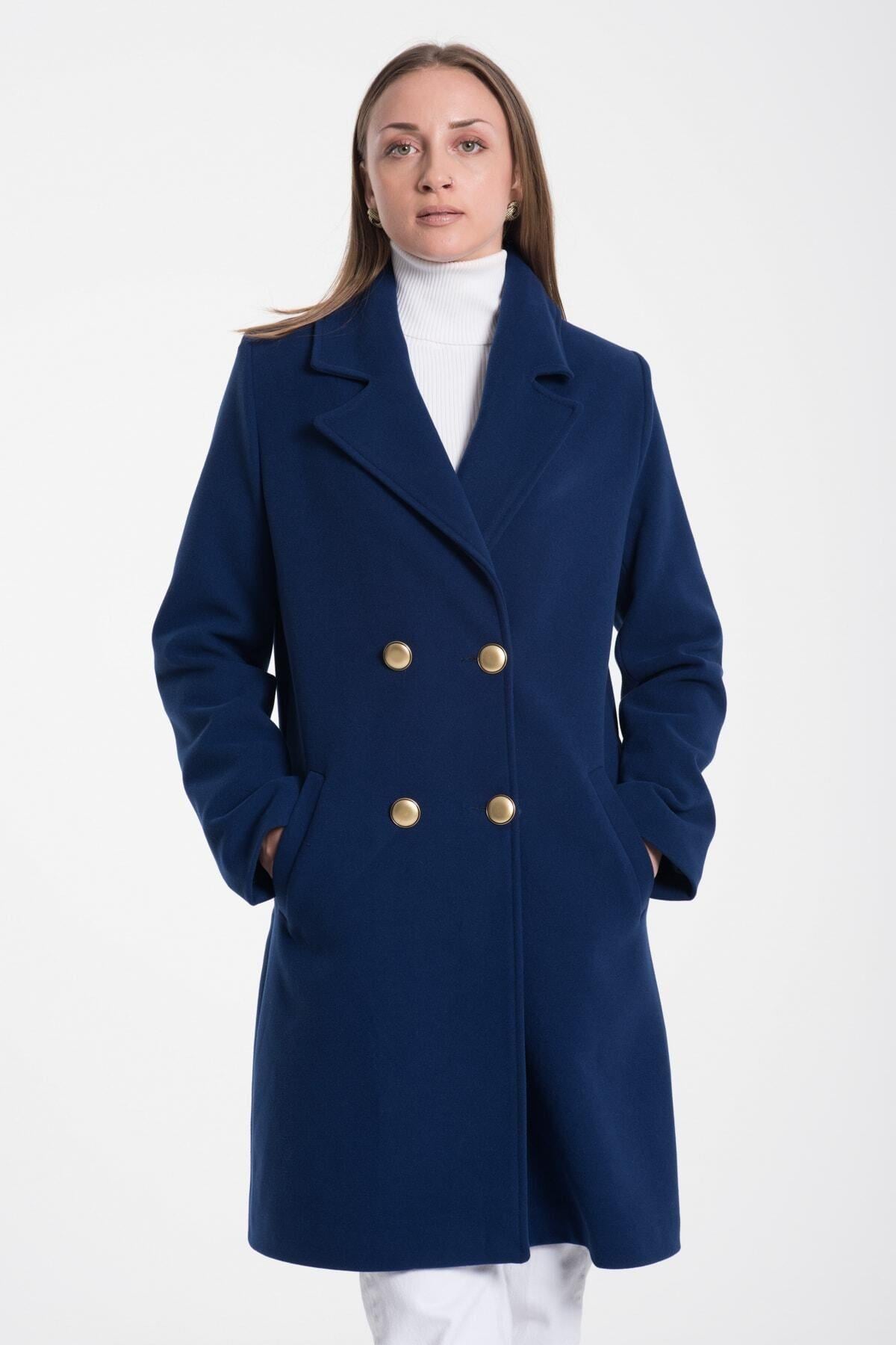Wholesale Women's Navy Gold Buttoned Short Coat