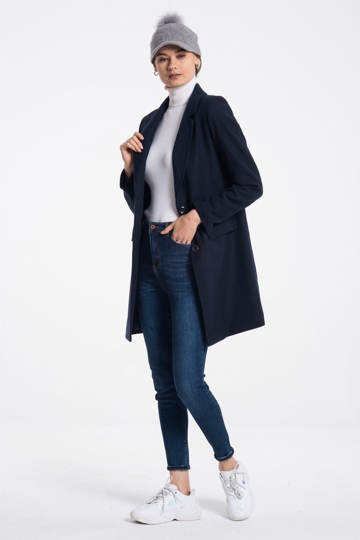 Wholesale Women's Navy Herringbone Coat