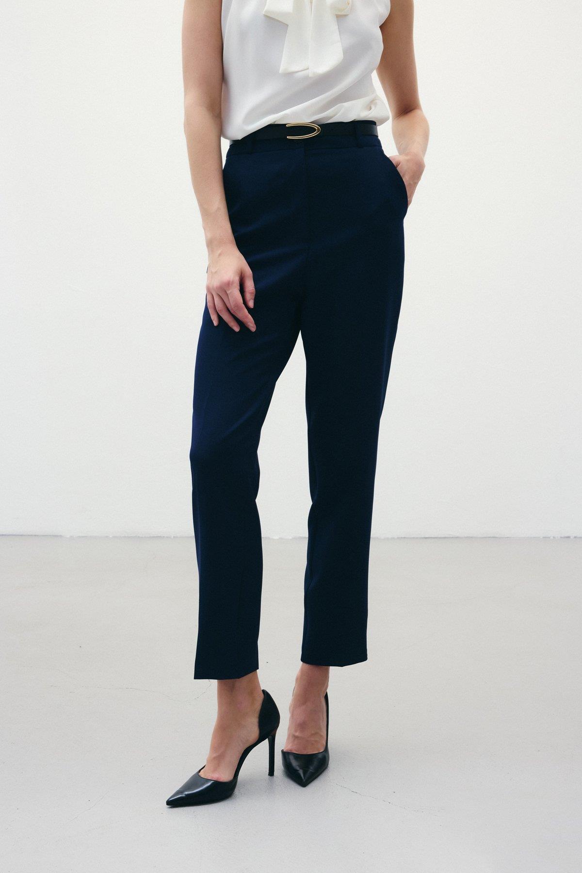 Wholesale Women's Navy Trousers with Belt 0033-1860-5066