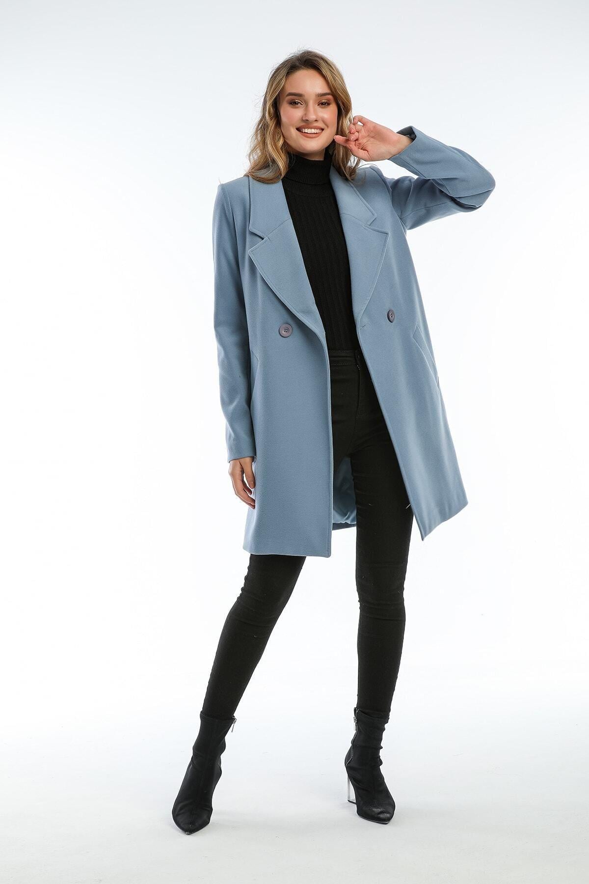 Wholesale Women's New Indigo Oversized Buttoned Short Coat