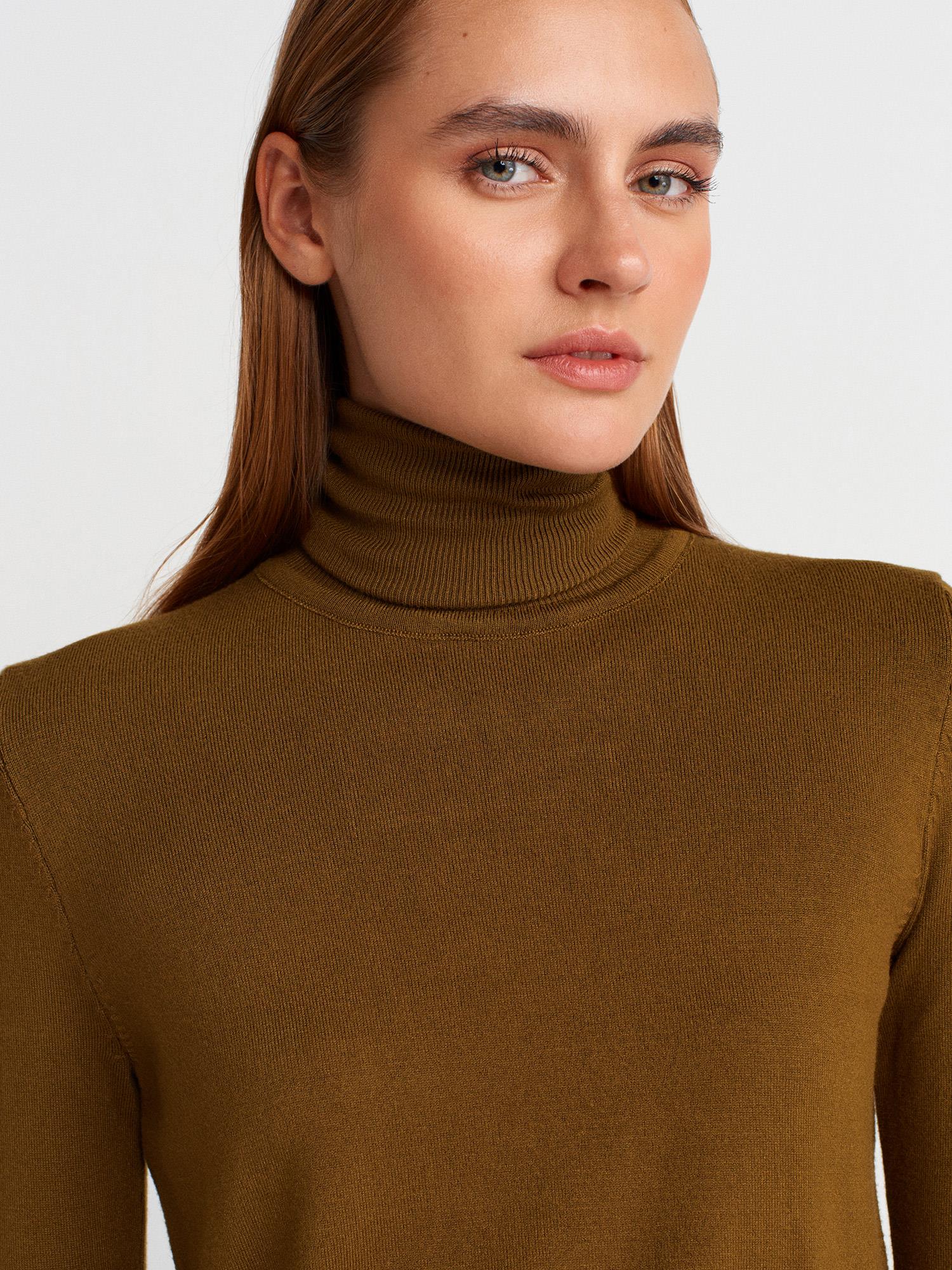 Wholesale Women's Olive Green Turtleneck Knit Sweater with Snap-Button Wide Cuffs 0431W26-1268