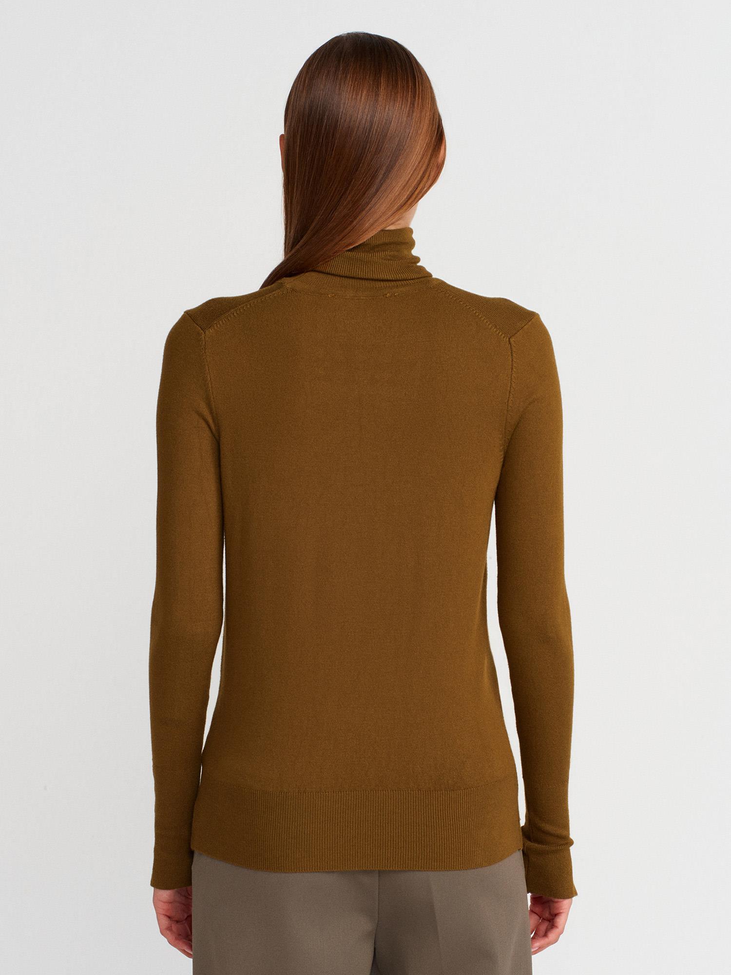 Wholesale Women's Olive Green Turtleneck Knit Sweater with Snap-Button Wide Cuffs 0431W26-1268