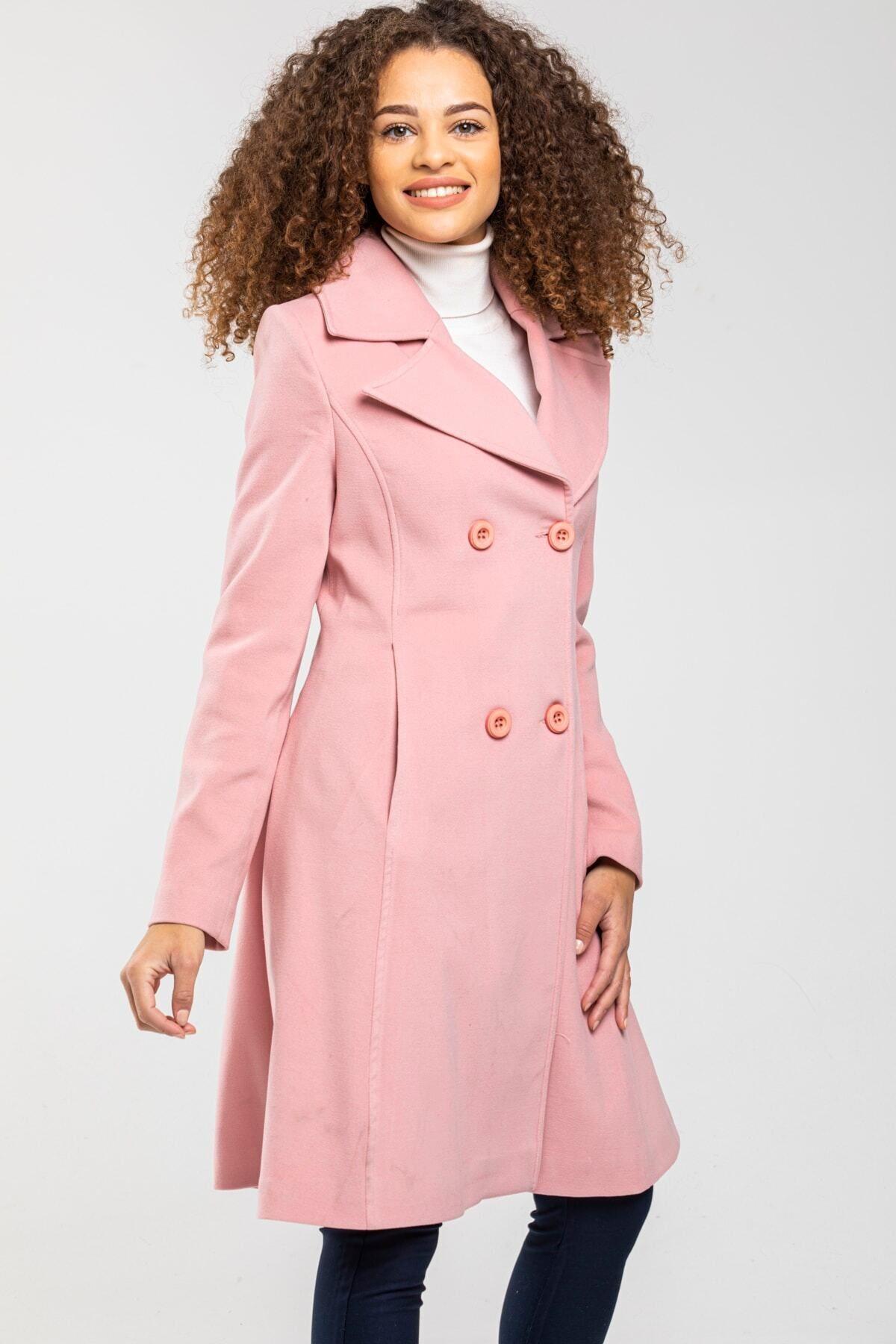Wholesale Women's Pink Buttoned Flared Coat